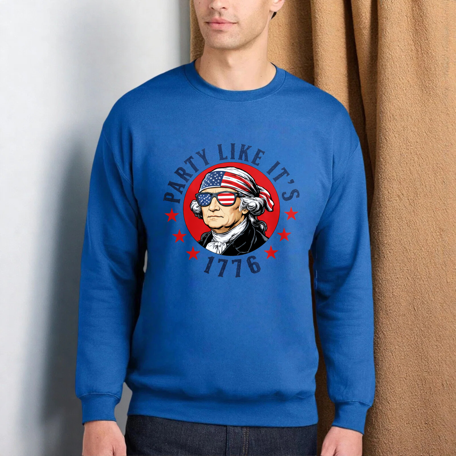 Patriotic George Washington Sweatshirt Party Like Its 1776 American Flag Design Unisex Crewneck Pullover Black
