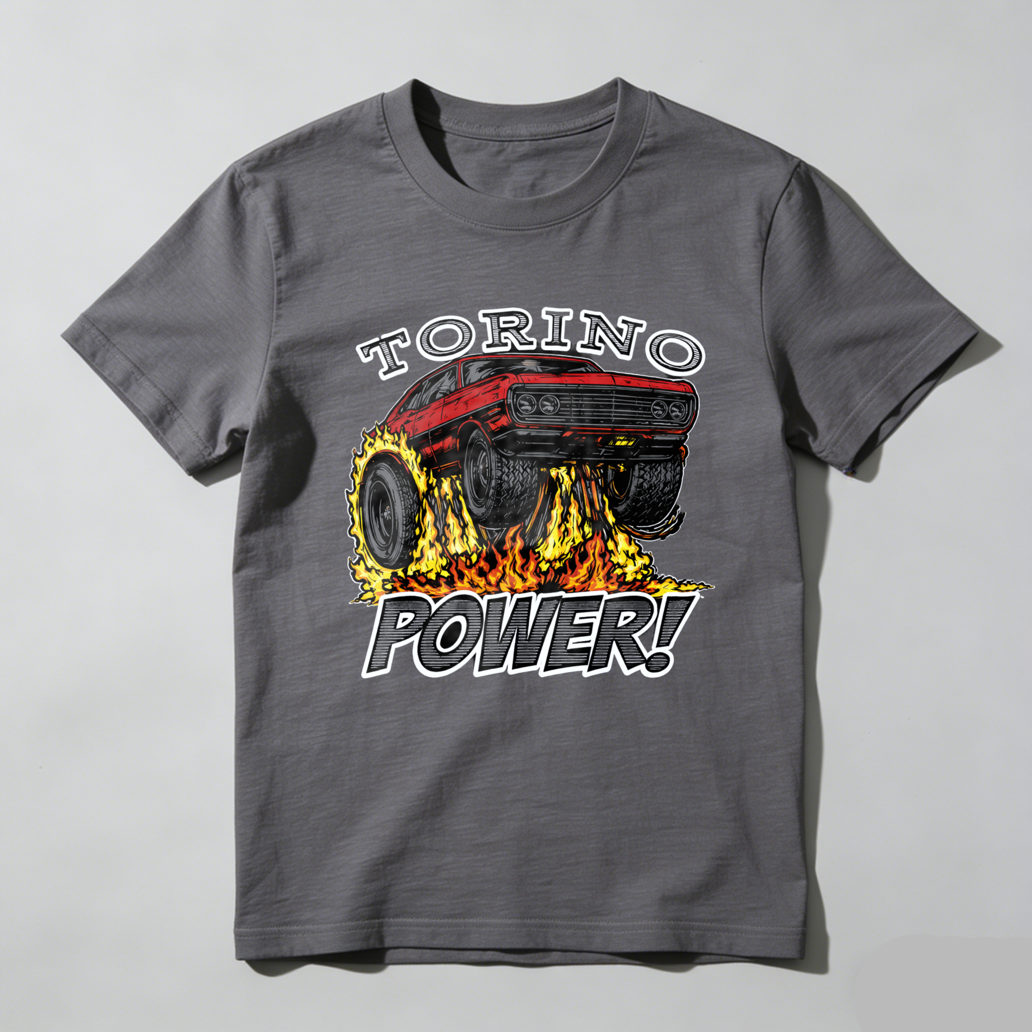Torino Power Muscle Car T Shirt Classic Red Hot Rod Design Flame Graphic Men Women Auto Enthusiast Gift Apparel