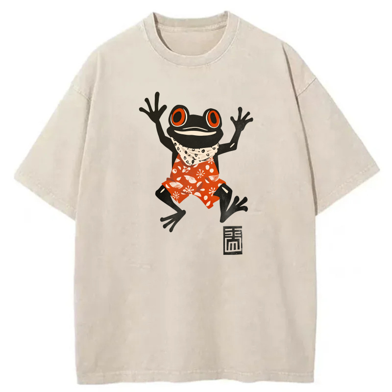 Frog Wearing Red Shirt With White Pattern tshirt 100% cotton