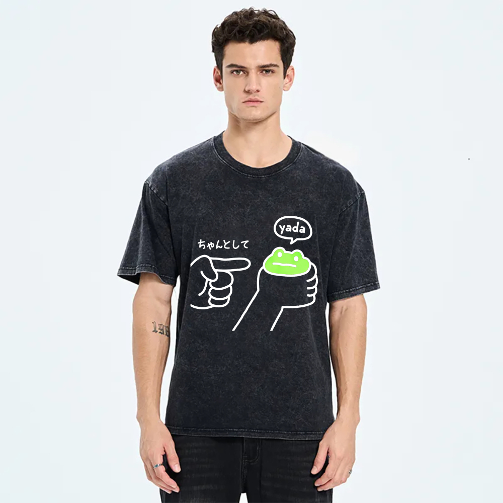 Frog Holding Cup With Yada Speech Bubble tshirt 100% cotton