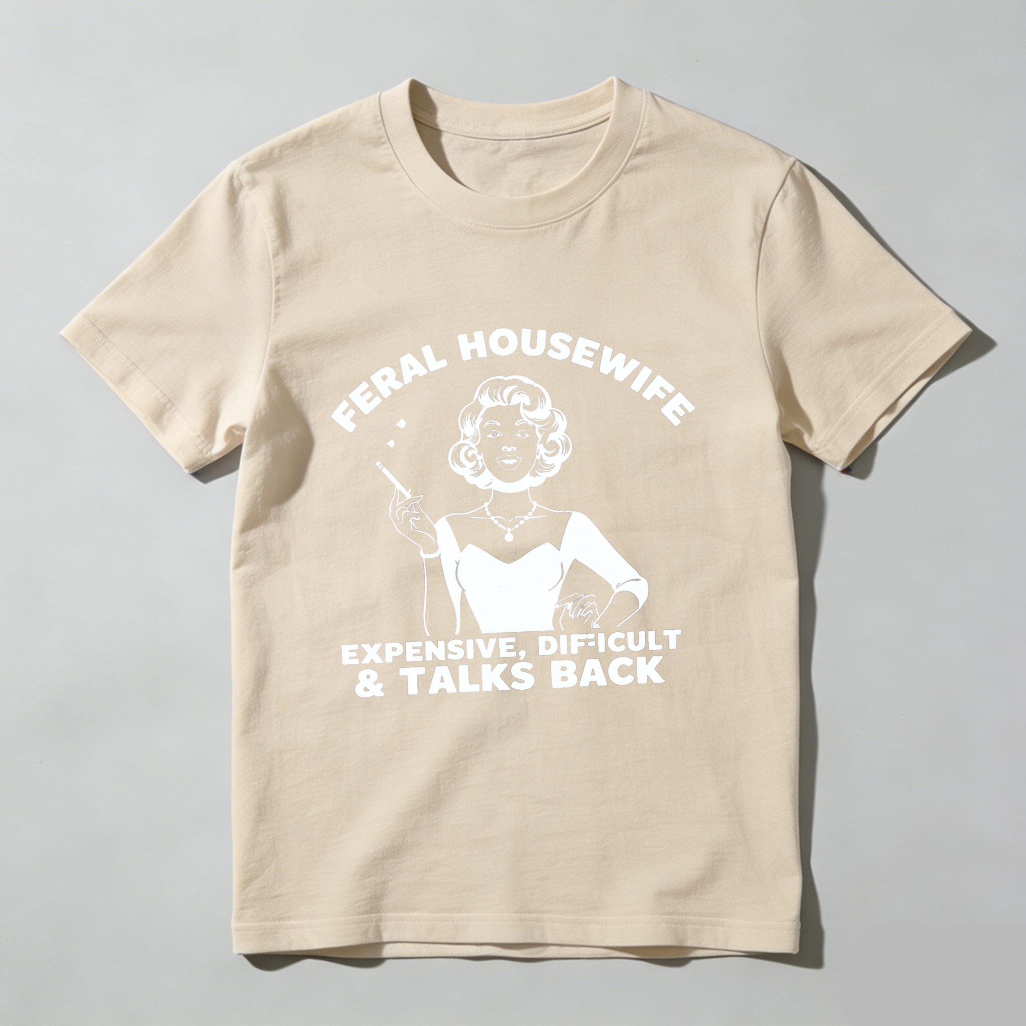 TEECURENT Feral Housewife Expensive Difficult And Talks Back Vintage Style T Shirt For Women And Men Retro Humor Graphic Tee WOMEN
