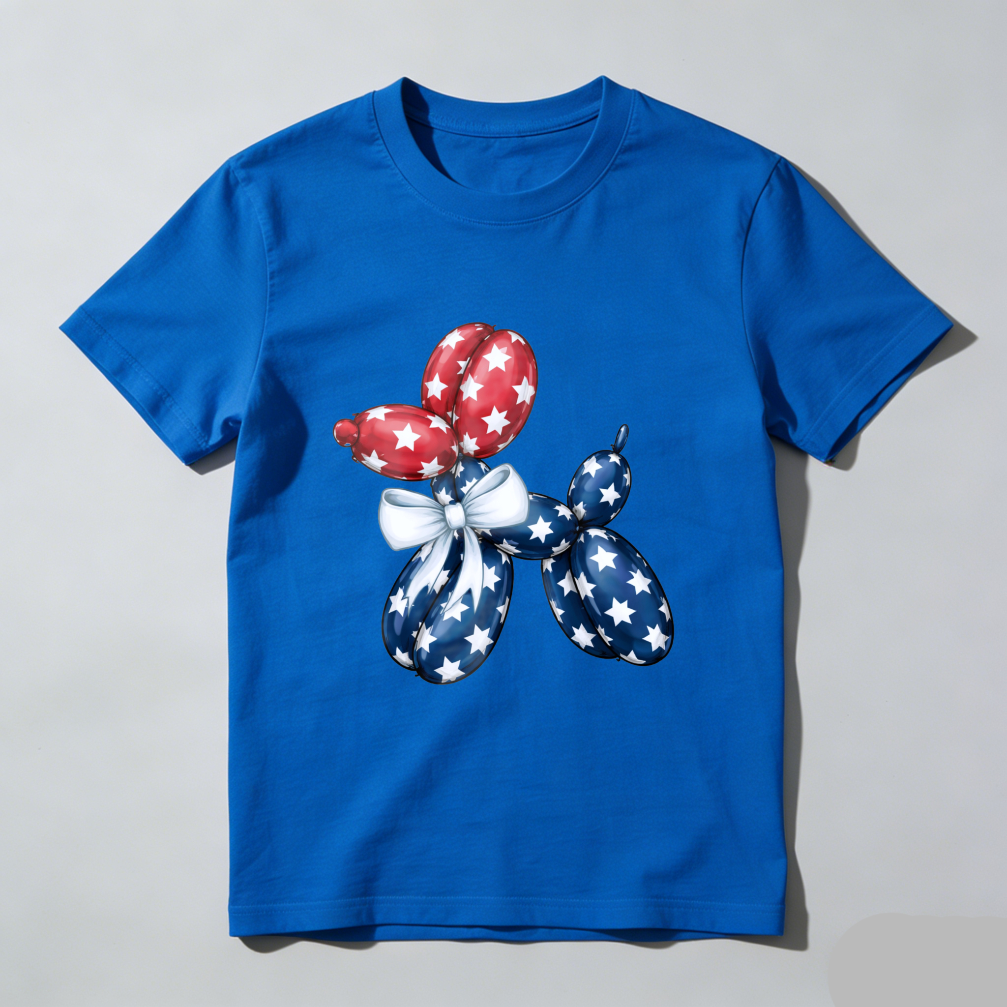 TEECURENT Patriotic Balloon Dog T-Shirt American Flag Design Independence Day Celebration Red White Blue Stars And Stripes Graphic Tee WOMEN