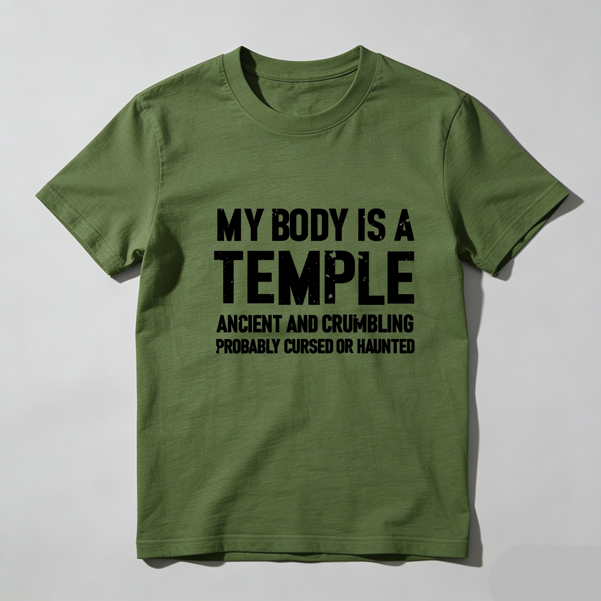 TEECURENT My Body Is A Temple Ancient And Crumbling Probably Cursed Or Haunted Pure Cotton Short Sleeve T Shirt-TeeCurent