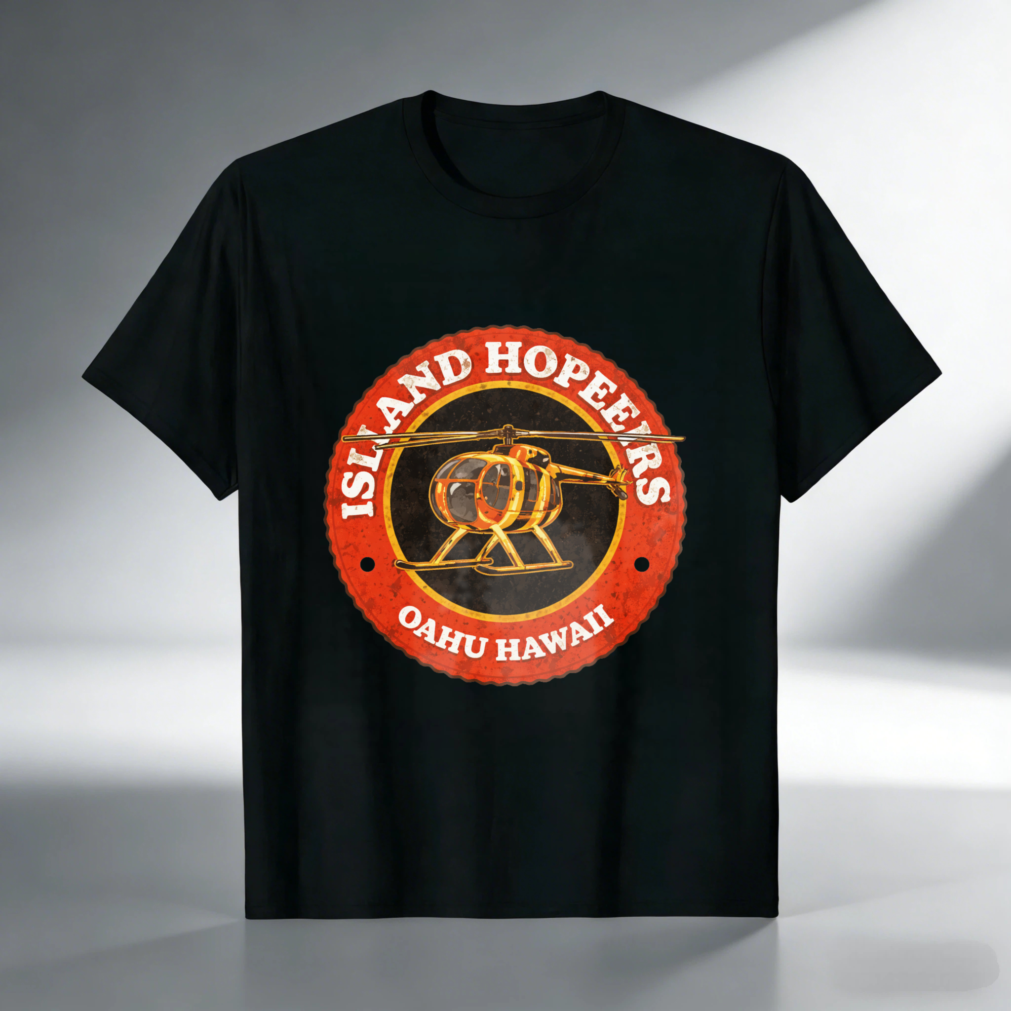 Island Hoppers Oahu Hawaii Helicopter Tour T-Shirt Black