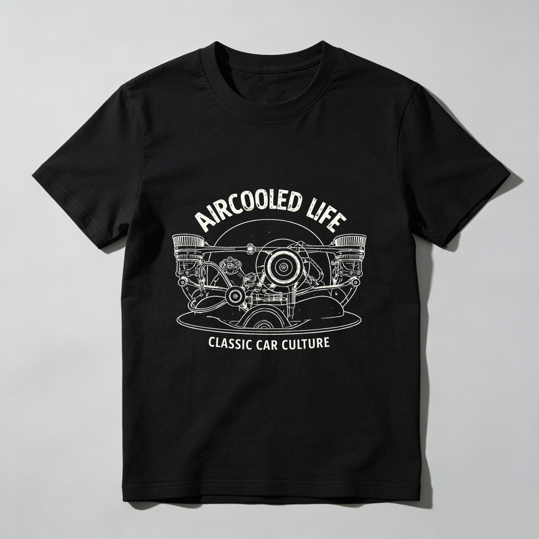 Aircooled Life Classic Car Culture T-Shirt Vintage Automotive Engine Design Black Men's Tee
