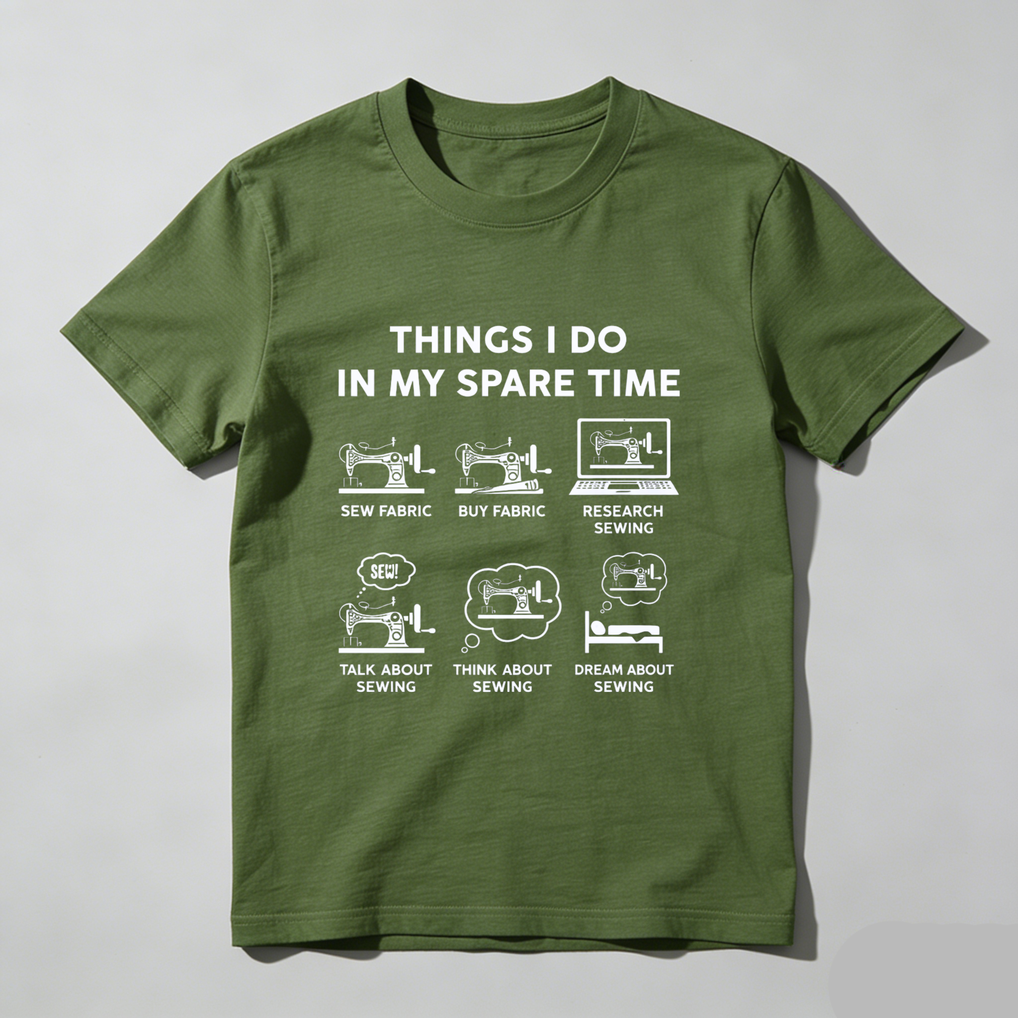 TEECURENT Things I Do In My Spare Time Sewing T-Shirt For Sewing Enthusiasts And Crafters With Fun Sewing Icons And Humorous Quotes WOMEN