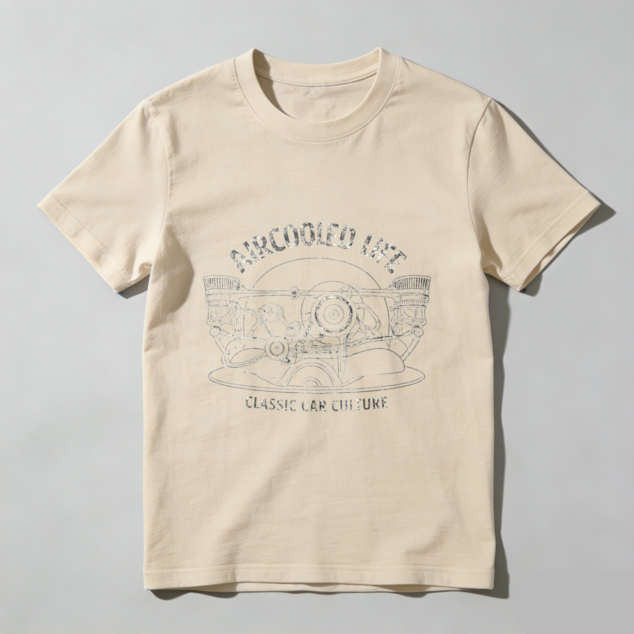 Aircooled Life Classic Car Culture T-Shirt Vintage Automotive Engine Design Black Men's Tee