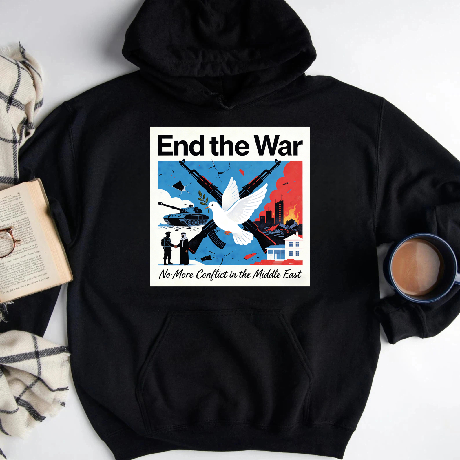 TEECURENT End The War No More Conflict In The Middle East Peace Dove Hoodie For Men Women Unisex Sweatshirt Anti War Statement Apparel