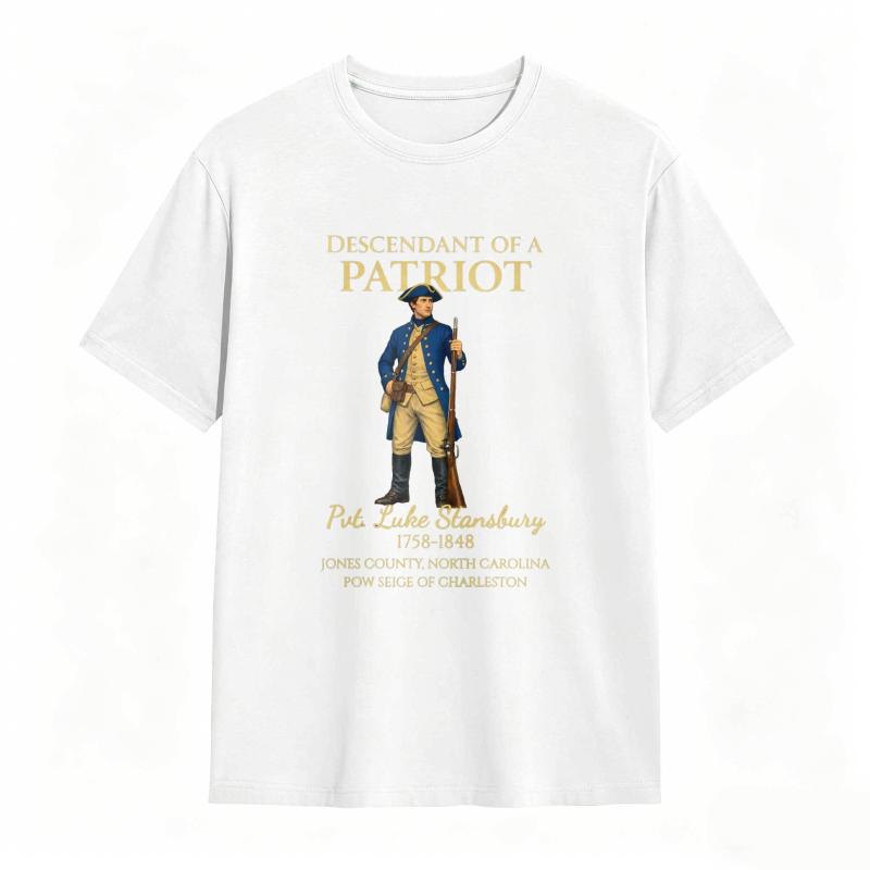 Descendant Of A Patriot Revolutionary War Soldier Portrait With Historical Text T-shirt