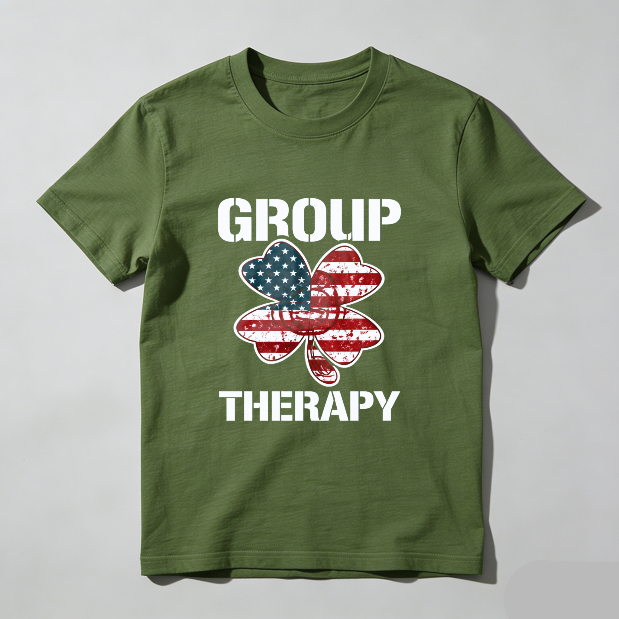 TEECURENT Group Therapy American Flag Shamrock T Shirt