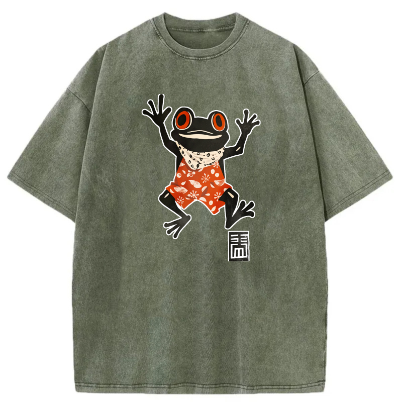 Frog Wearing Red Shirt With White Pattern tshirt 100% cotton