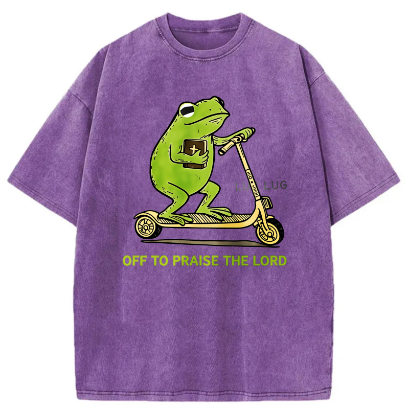 Frog Riding Scooter With Bible And Text tshirt 100% cotton