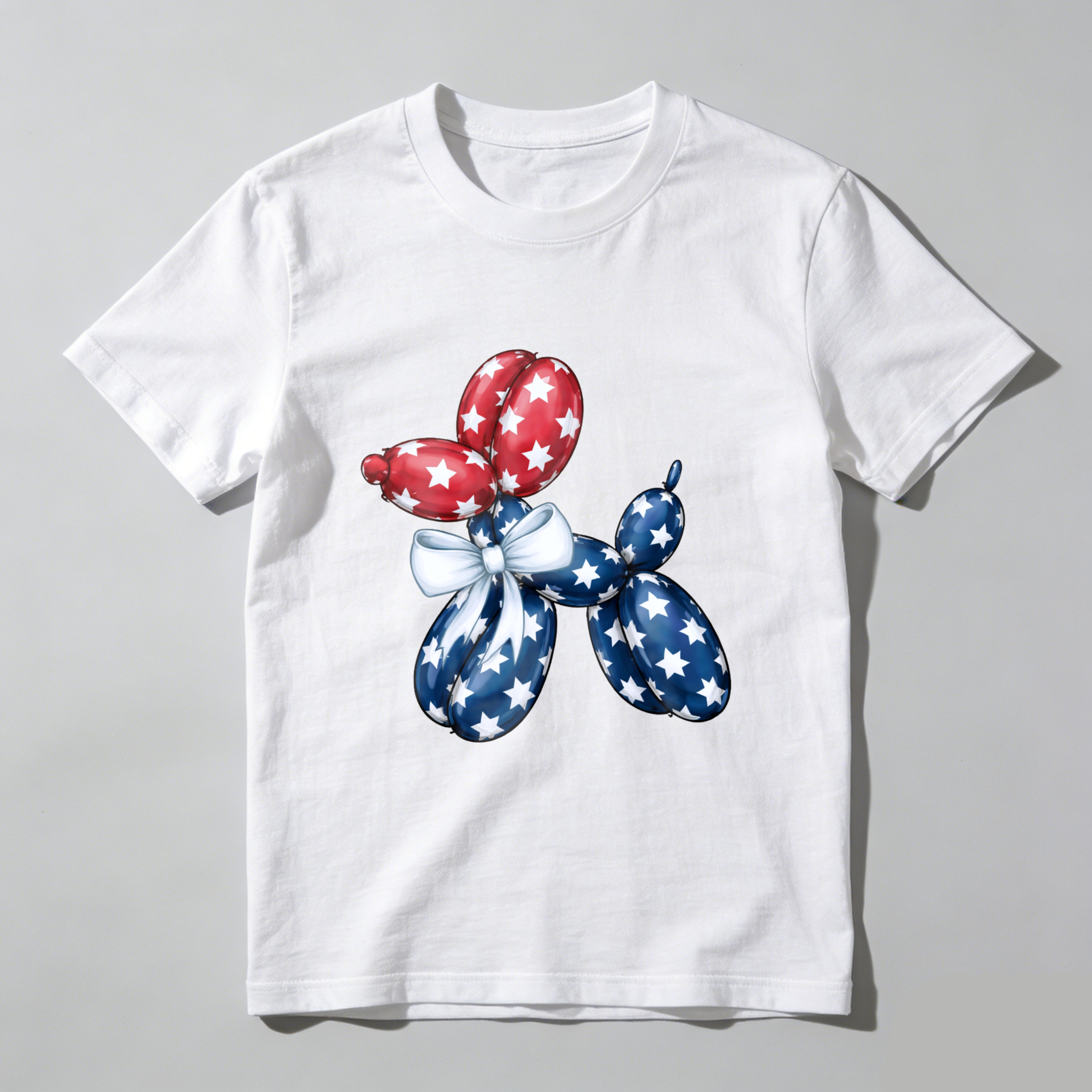 TEECURENT Patriotic Balloon Dog T-Shirt American Flag Design Independence Day Celebration Red White Blue Stars And Stripes Graphic Tee WOMEN