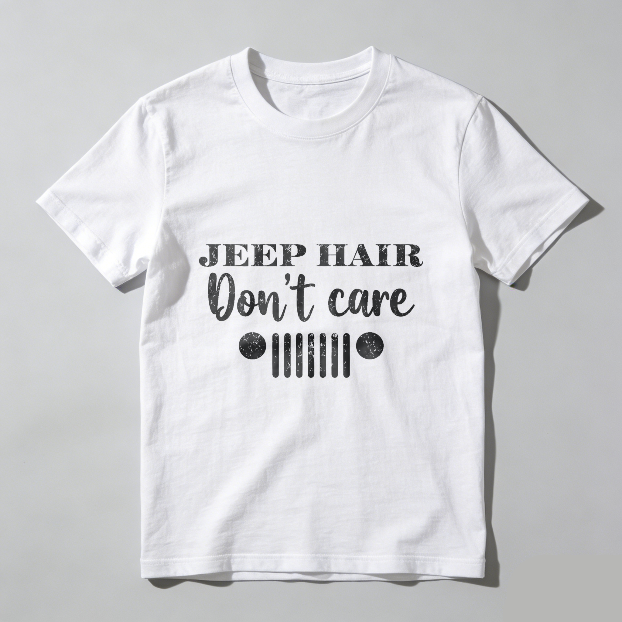 Jeep Hair Dont Care T Shirt With Jeep Grill Design For Jeep Lovers And Outdoor Enthusiasts
