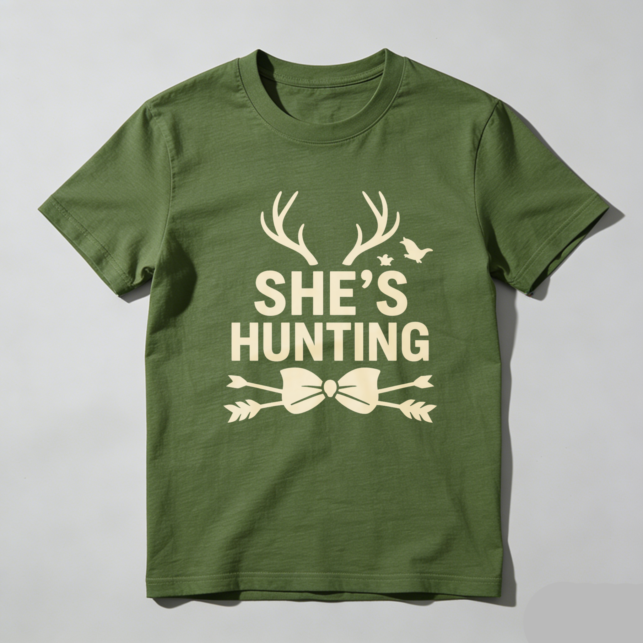 TEECURENT She's Hunting Deer Antlers Bow And Arrow Women's T-Shirt Outdoor Adventure Gift For Hunters-TeeCurent