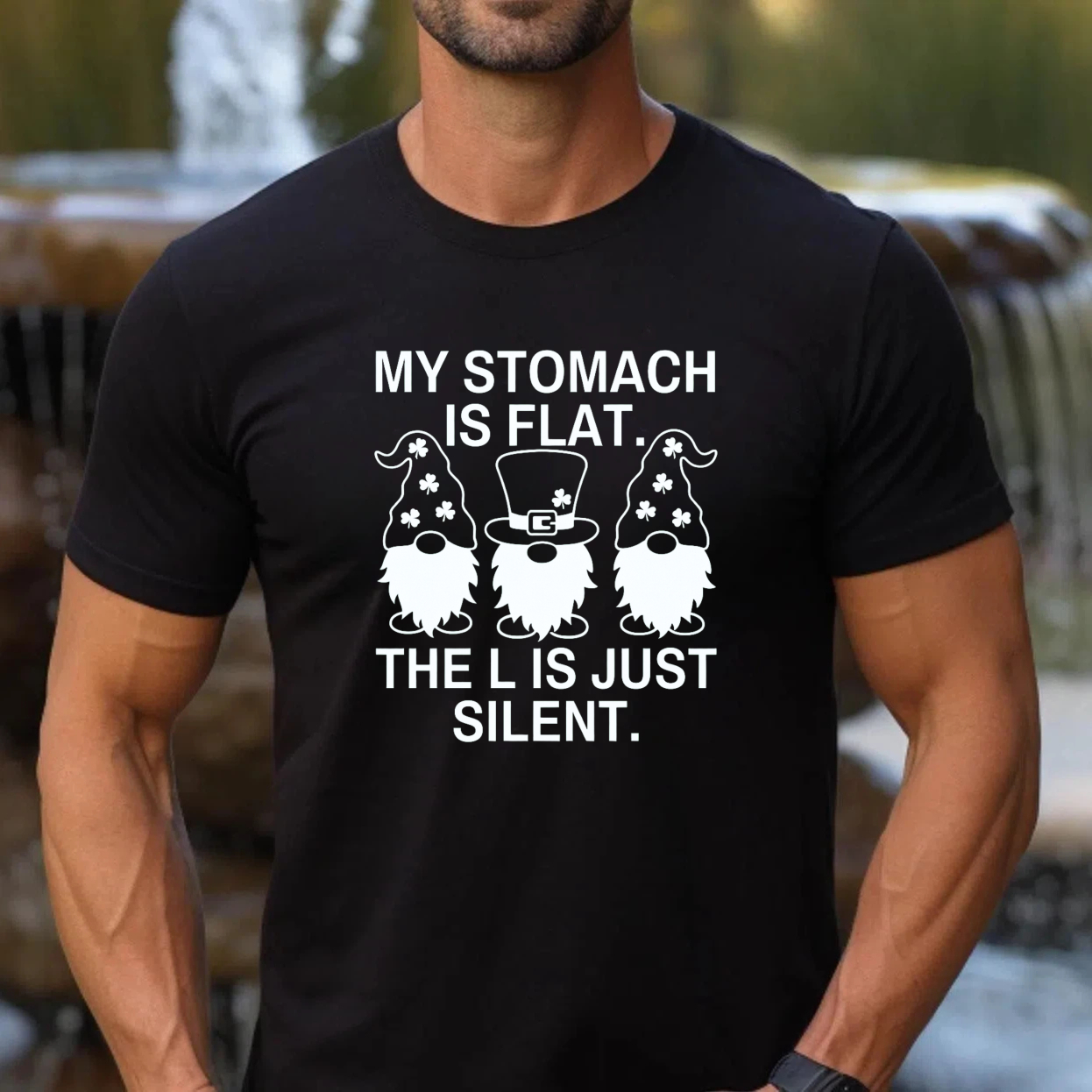 TEECURENT My Stomach Is Flat The L Is Just Silent Gnomes Funny T-Shirt
