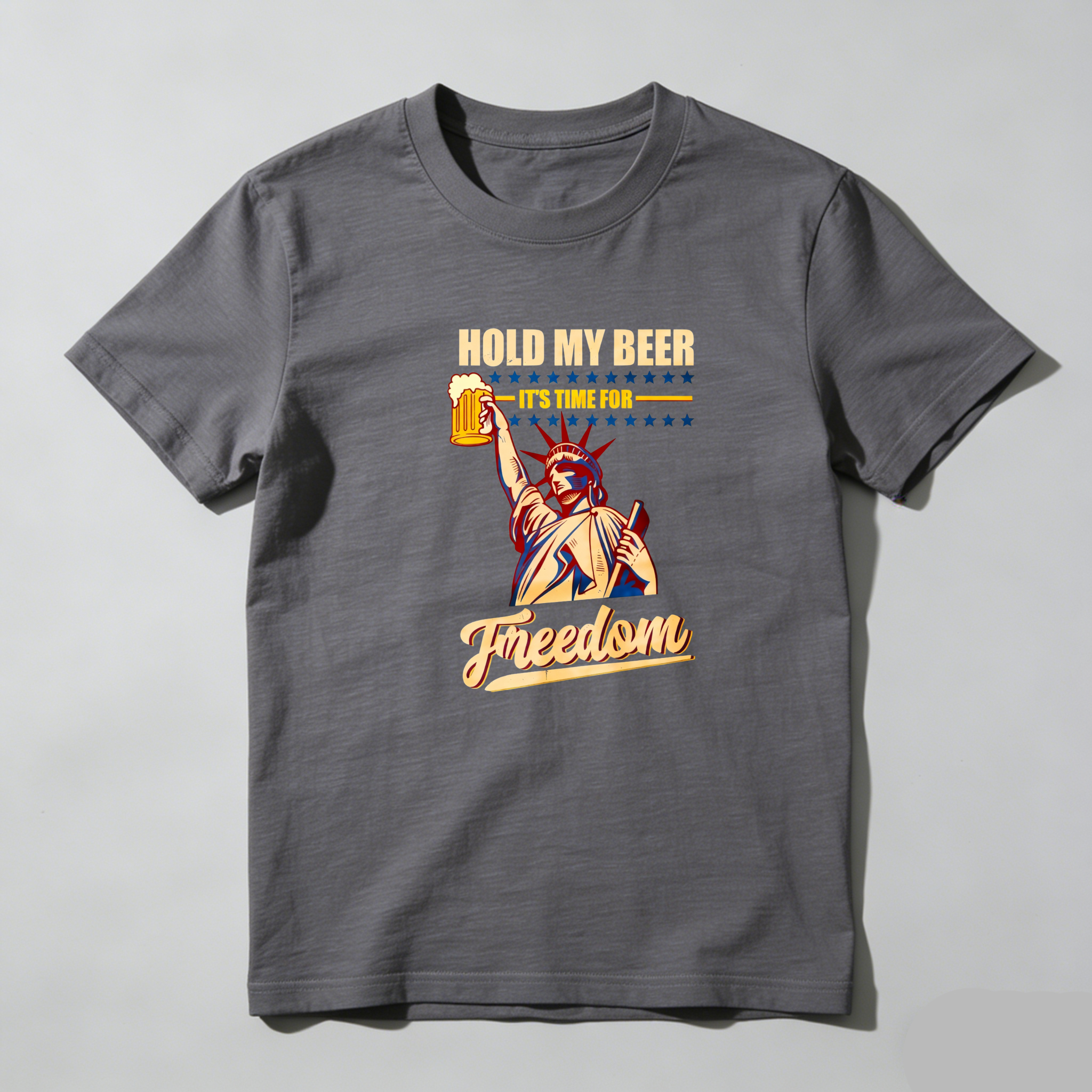 TEECURENT Hold My Beer Freedom Statue Pure Cotton Short Sleeve T-Shirt-TeeCurent
