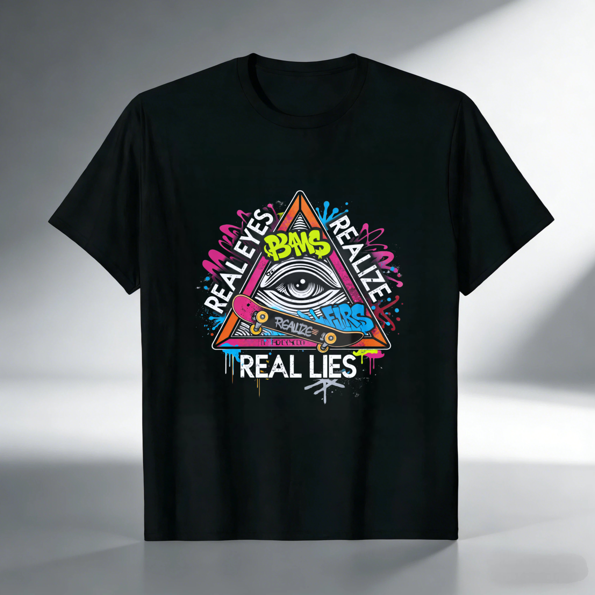 TEECURENT  Real Eyes Realize Real Lies Eye Pyramid Art Design TEECURENT