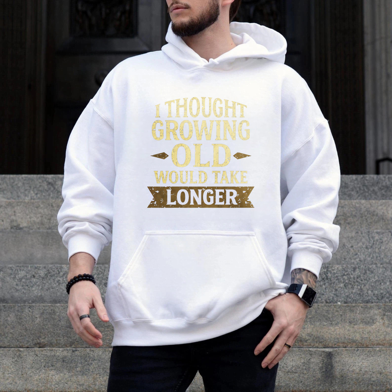 TEECURENT Gildan I Thought Growing Old Would Take Longer Hoodie Sweatshirt Unisex Casual Pullover With Front Pocket For Men Women Funny Statement Graphic Top