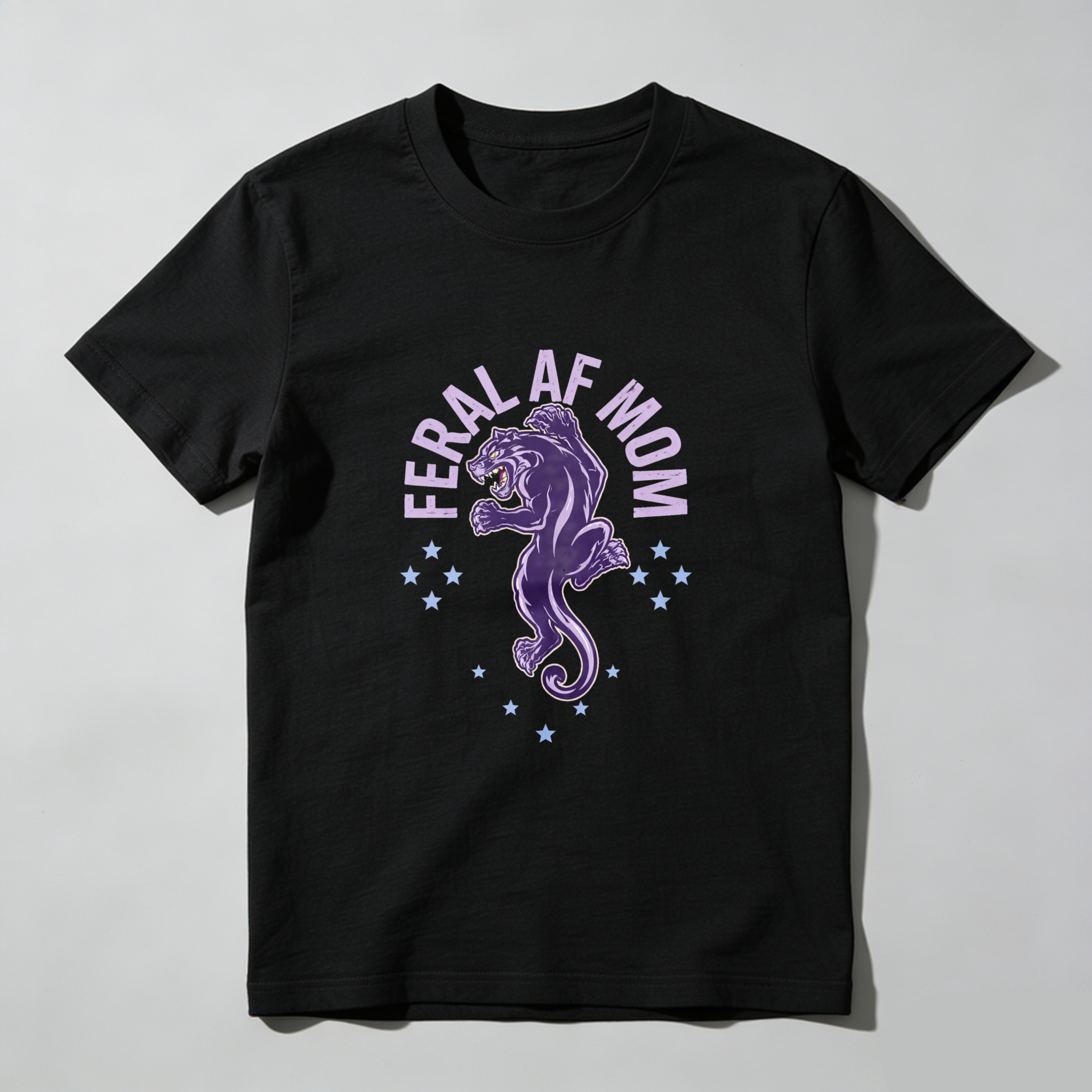 TEECURENT Feral Af Mom Panther Graphic T Shirt For Women And Men Black Purple Design Mother's Day Gift Idea WOMEN