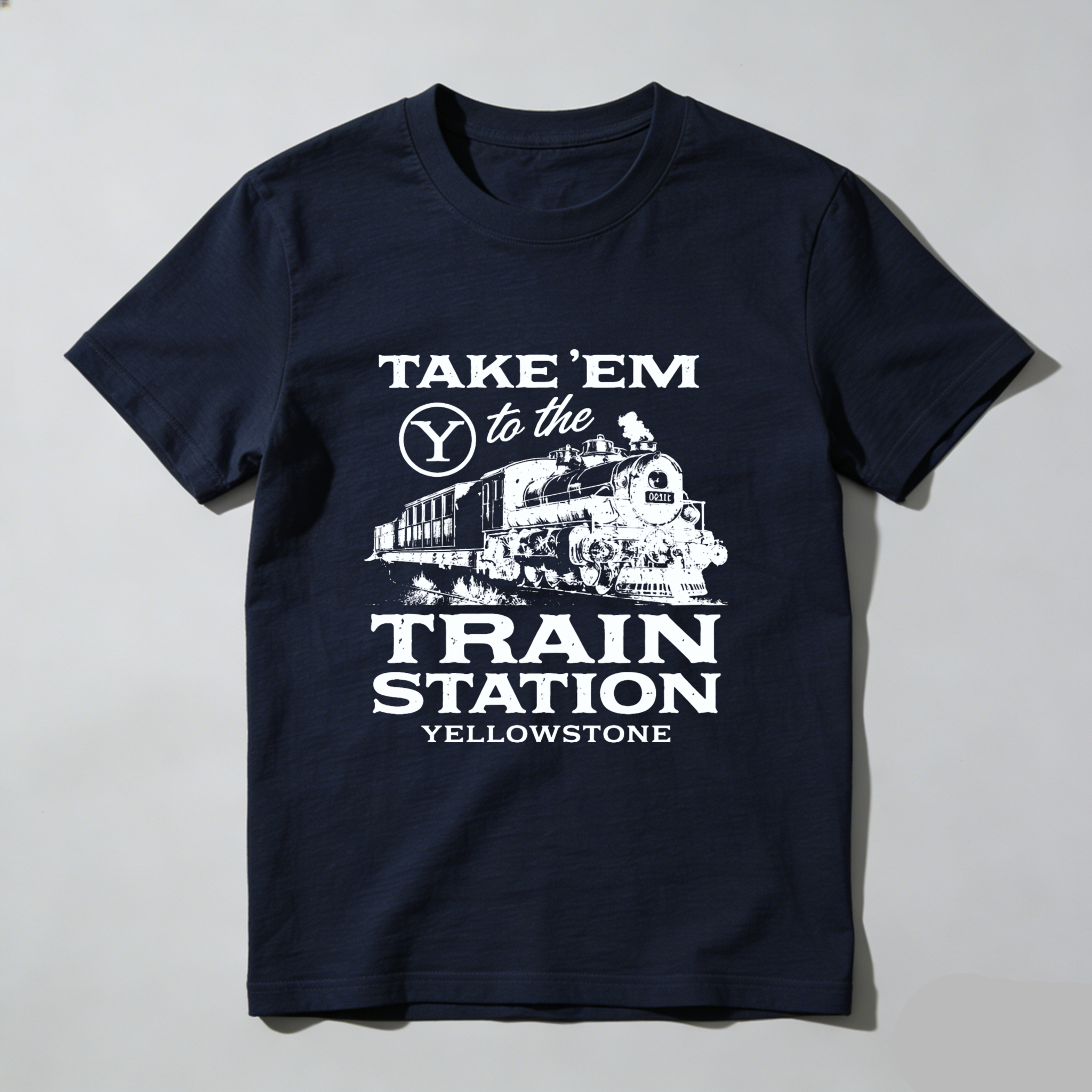 TEECURENT Take Em To The Train Station Yellowstone T Shirt Black Classic Fit Men Women Unisex Railroad Locomotive Graphic Tee