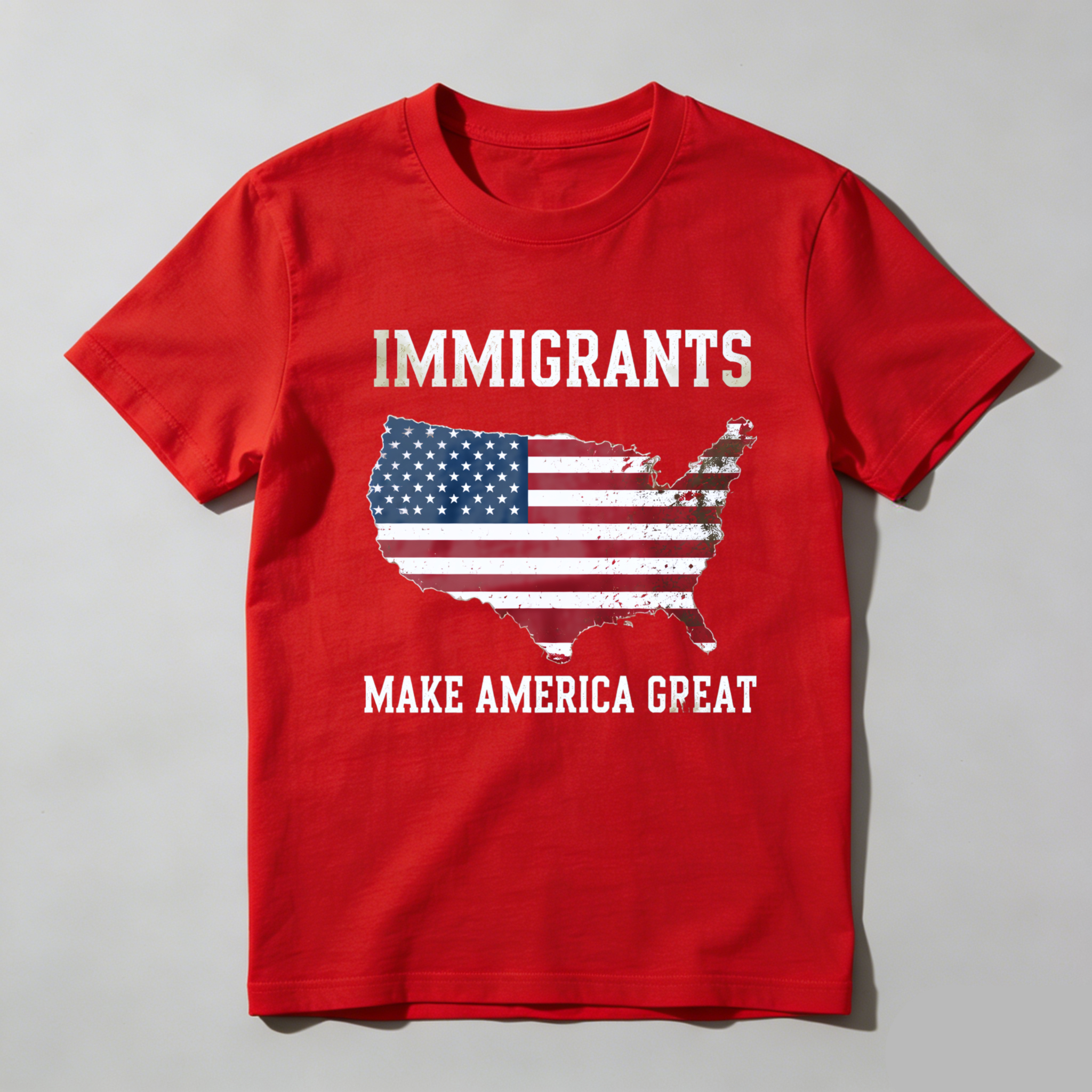 TEECURENTImmigrants Make America Great Usa Flag Map T Shirt-TeeCurent