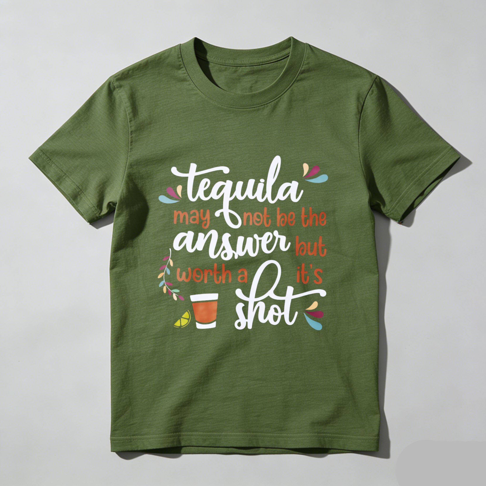TEECURENT Tequila May Not Be The Answer But Its Worth A Shot Funny T-Shirt For Women And Men With Tequila Quote And Cocktail Design WOMEN