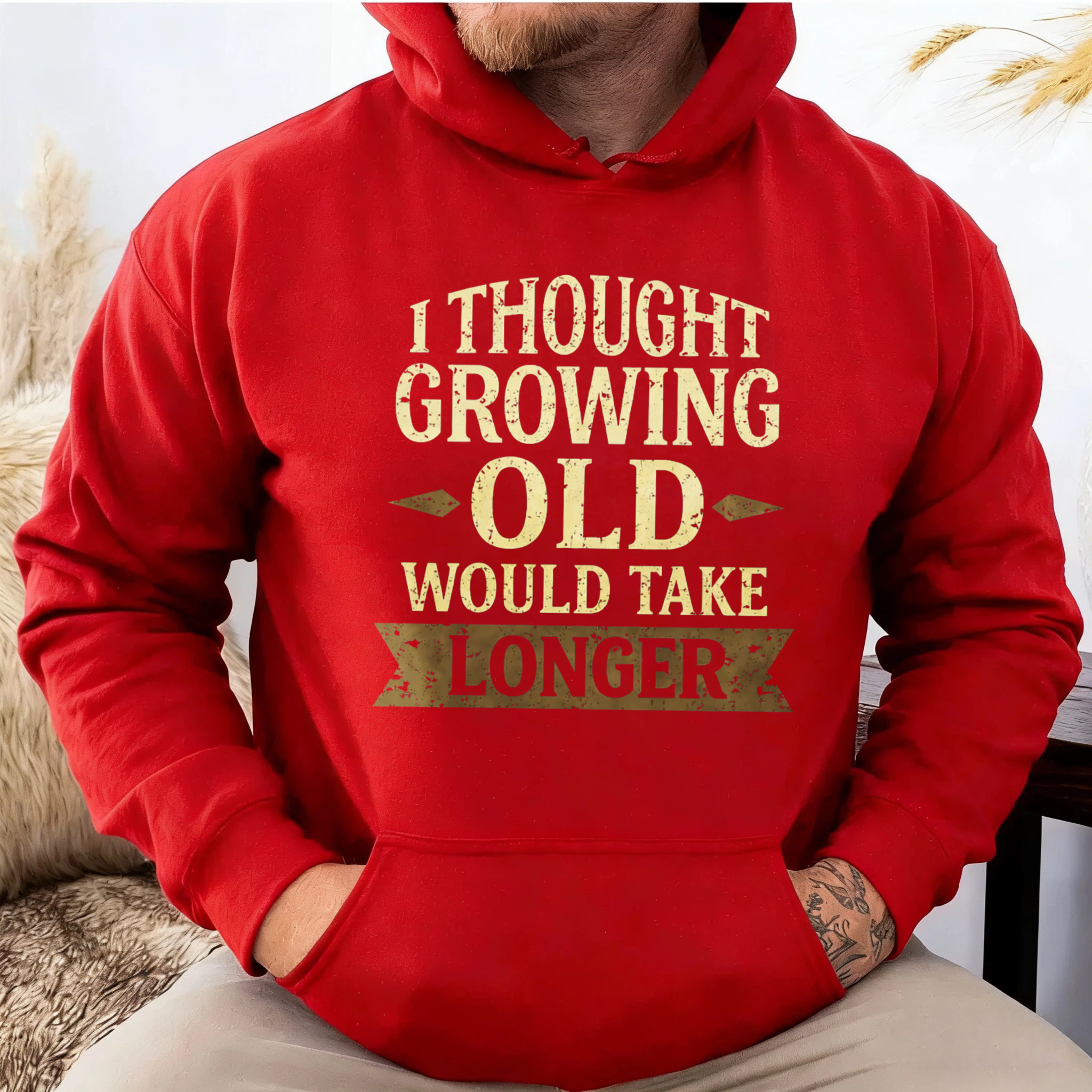 TEECURENT Gildan I Thought Growing Old Would Take Longer Hoodie Sweatshirt Unisex Casual Pullover With Front Pocket For Men Women Funny Statement Graphic Top
