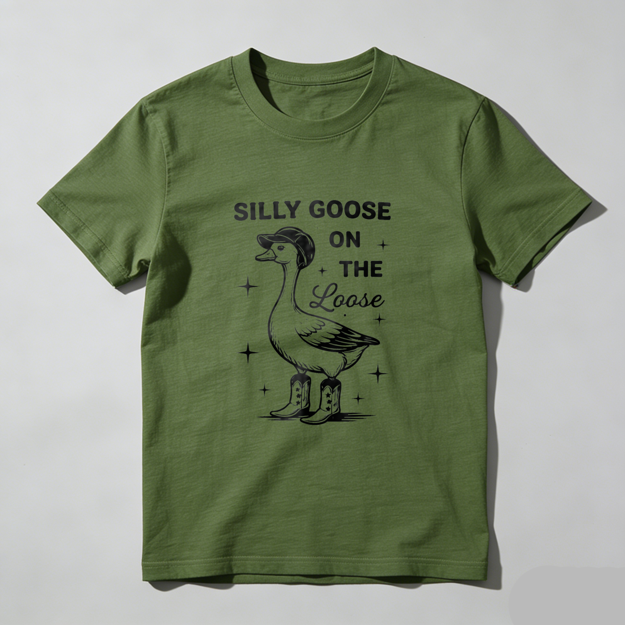 Silly Goose On The Loose Funny Duck T Shirt With Stars And Boots Design For Men Women Unisex Casual Wear