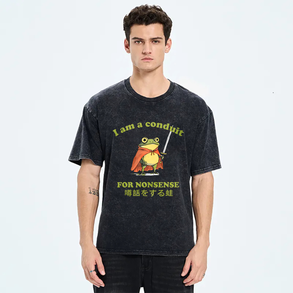 Frog With Sword And Cape Saying I Am A Conduit For Nonsense tshirt 100% cotton