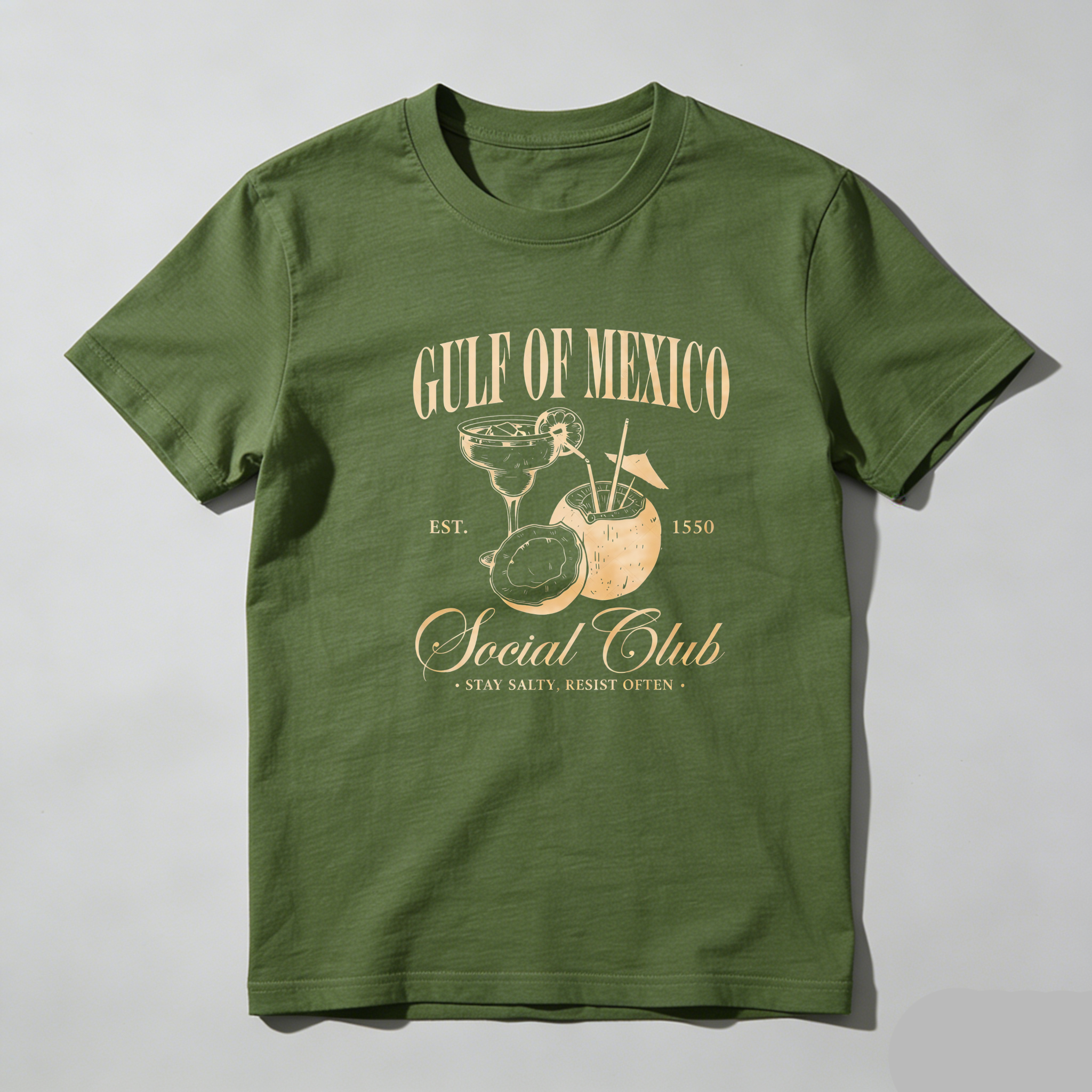 TEECURENT Gulf Of Mexico Social Club   Pure Cotton Short Sleeve T-Shirt-TeeCurent