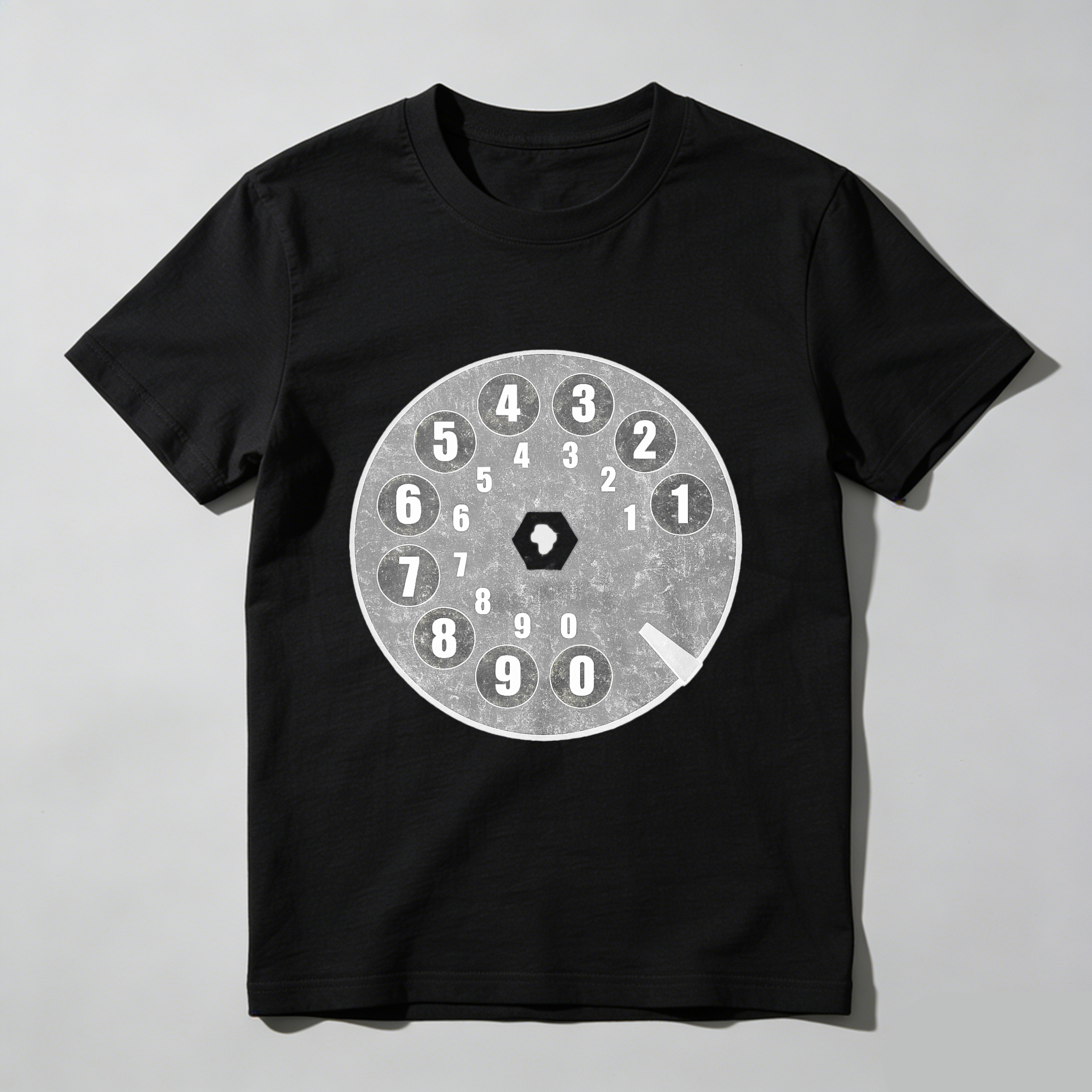 Retro Telephone Dial Design Black T Shirt Made In Usa