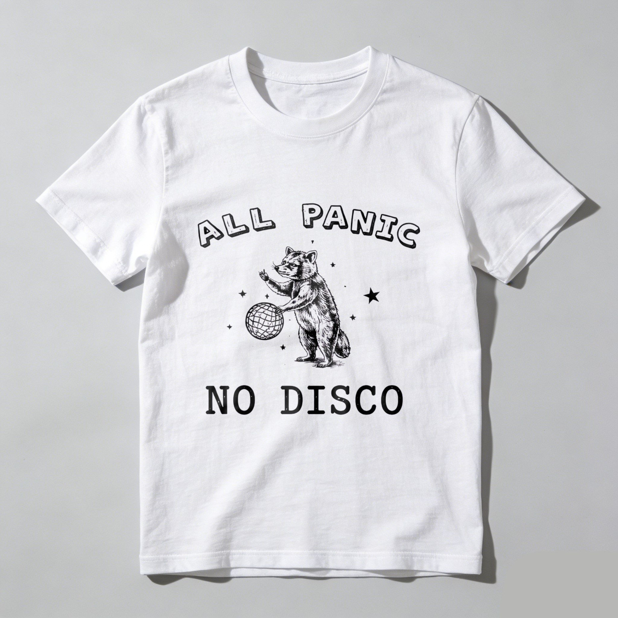 All Panic No Disco Bear T Shirt With Disco Ball And Stars Graphic Design For Men Women Unisex Fashion Casual Wear