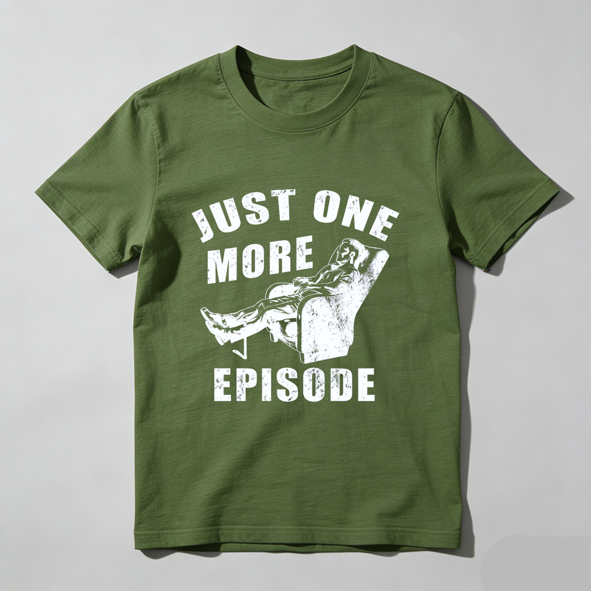 TEECURENT Just One More Episode T-Shirt With Couch And Remote Design For TV Show Fans