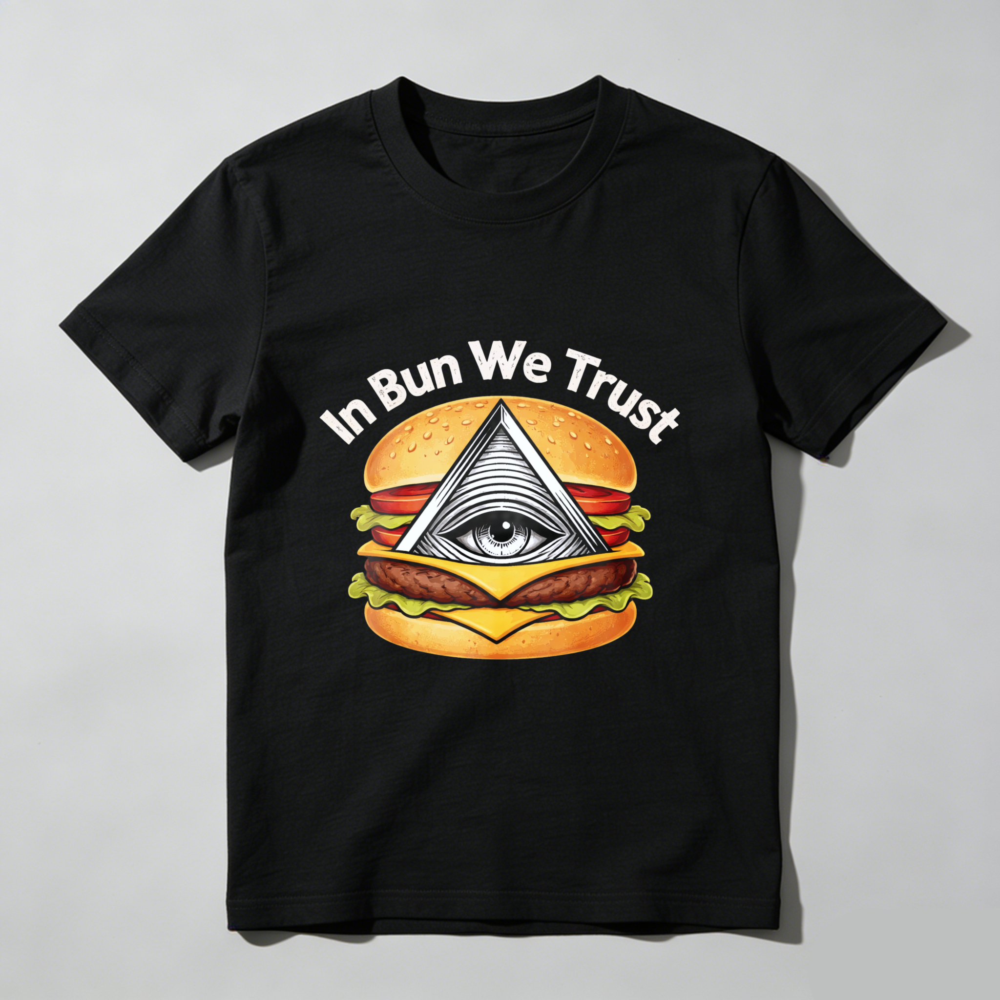TEECURENT  In Bun We Trust Burger With Eye Pyramid TEECURENT