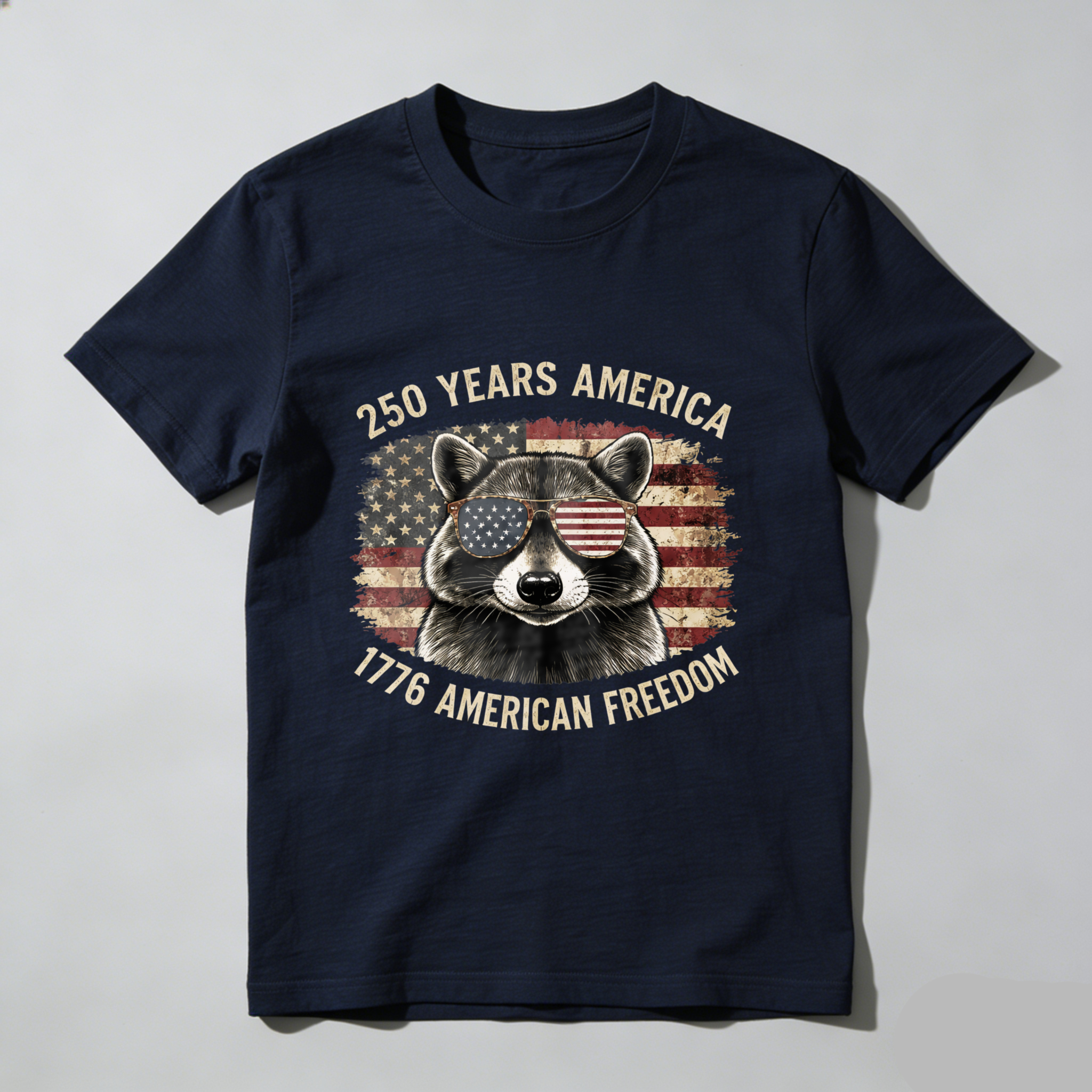 250 Years America 1776 American Freedom Raccoon With Usa Flag Sunglasses T Shirt
