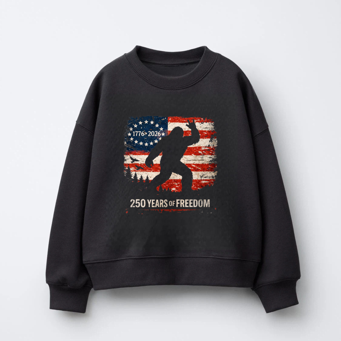 American Flag Bigfoot 250 Years Of Freedom Sweatshirt 1776 2026 Patriotic Usa Design Crewneck Pullover