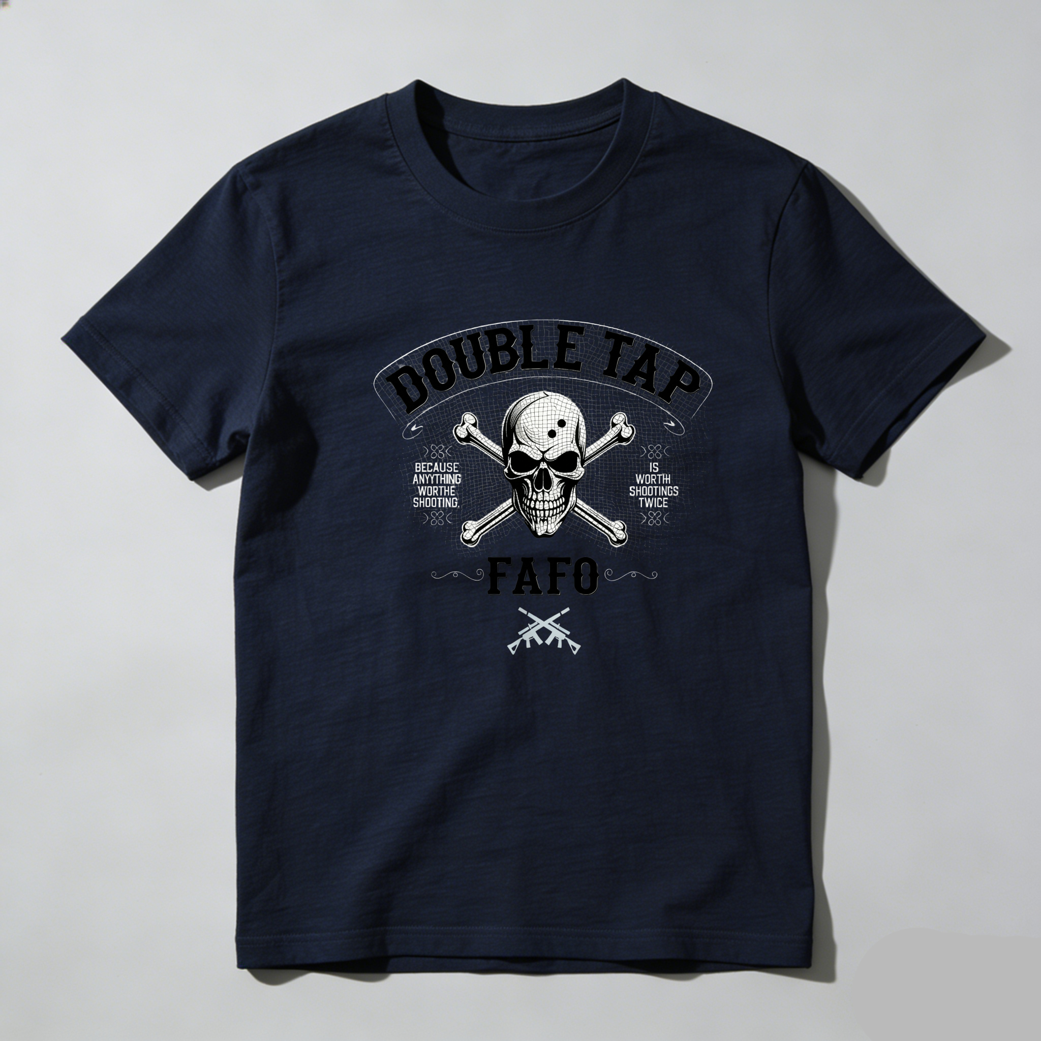 TEECURENT Double Tap Skull Crossbones Fafo Pure Cotton Short Sleeve T-Shirt-TeeCurent