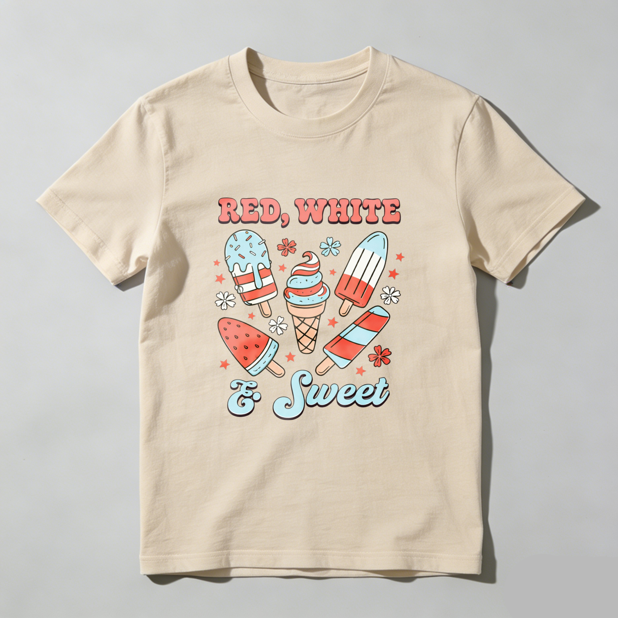 TEECURENT Red White And Sweet Ice Cream Pops Patriotic Summer T Shirt WOMEN