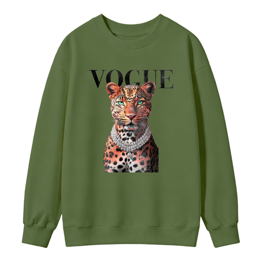 Leopard With Diamond Necklace Graphic Sweatshirt