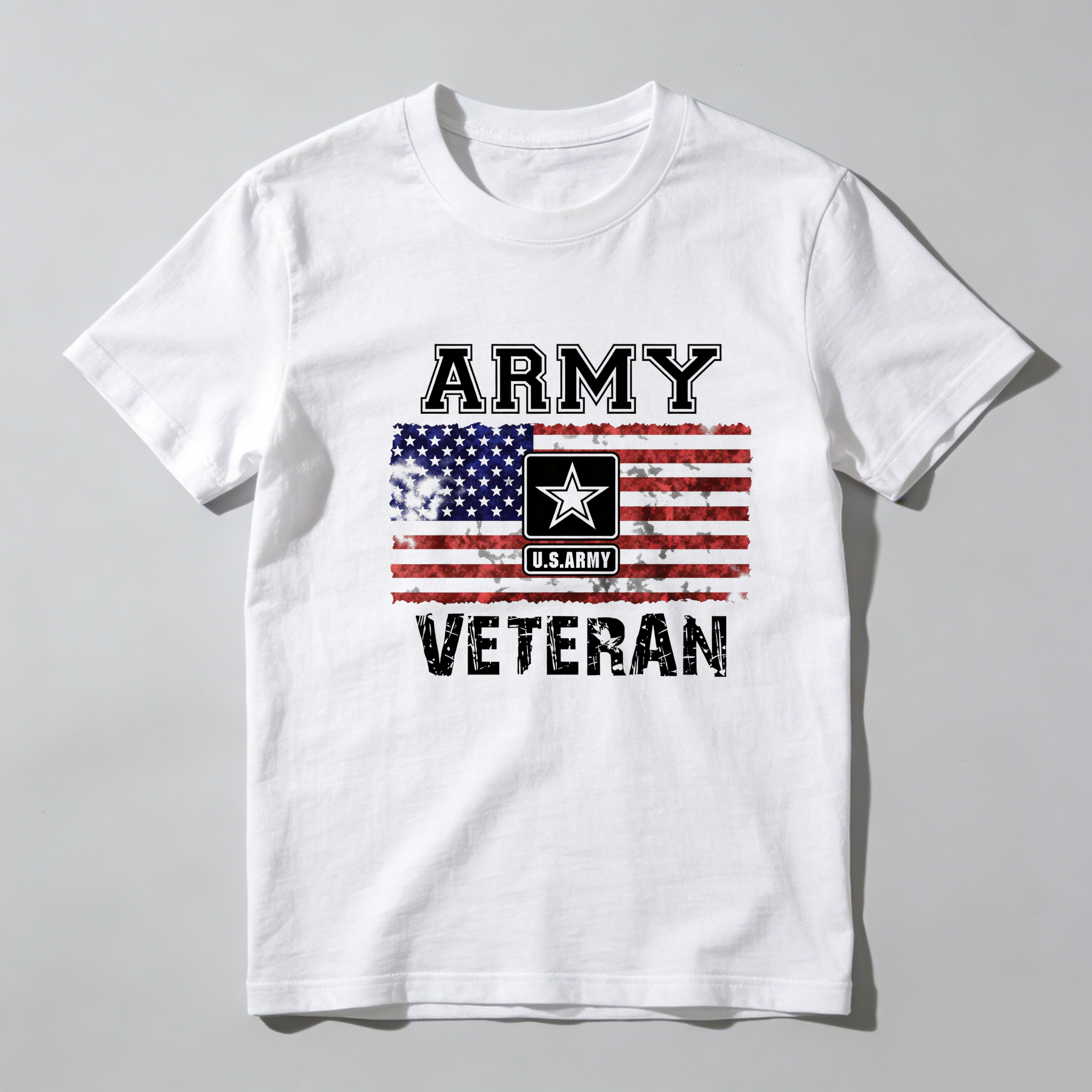 TEECURENT Army Veteran Flag Print Pure Cotton Short Sleeve T Shirt-TeeCurent