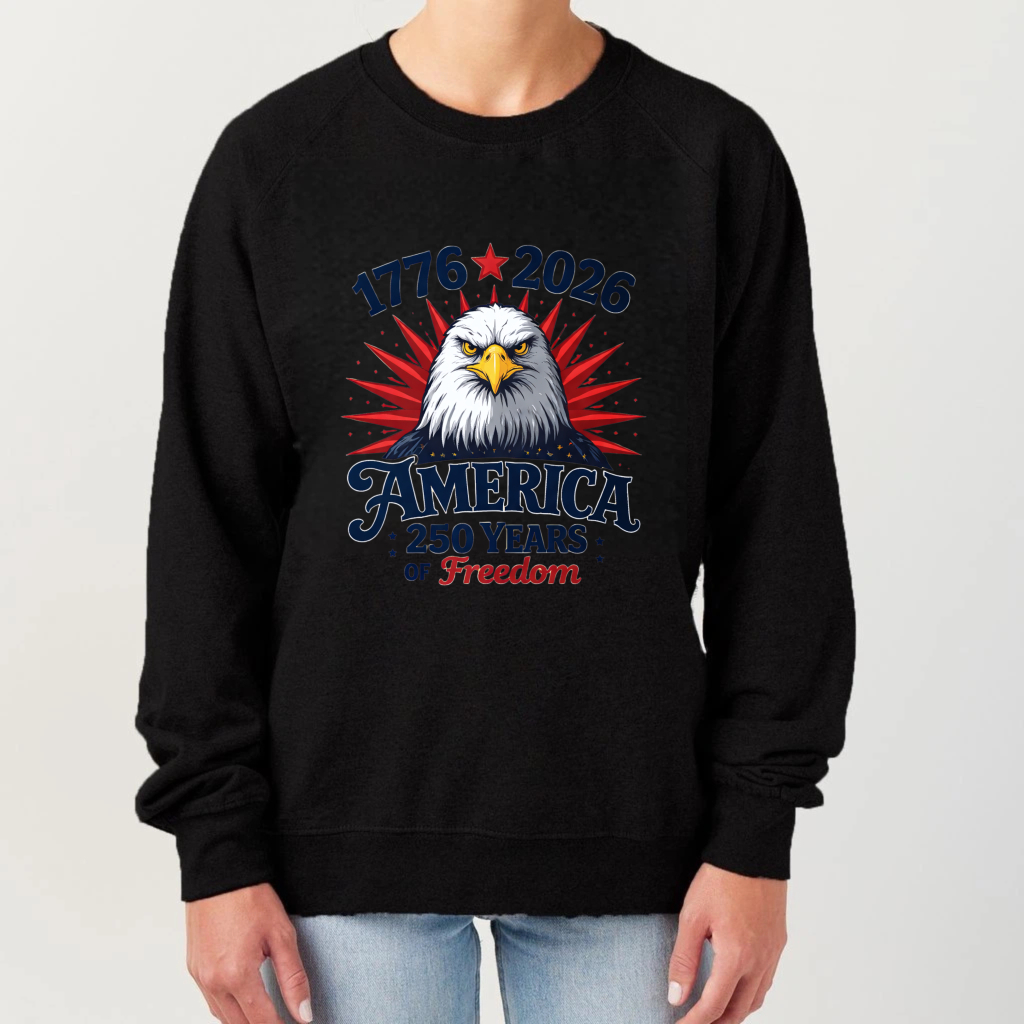 America 1776 2026 250 Years Of Freedom Eagle Sweatshirt Black