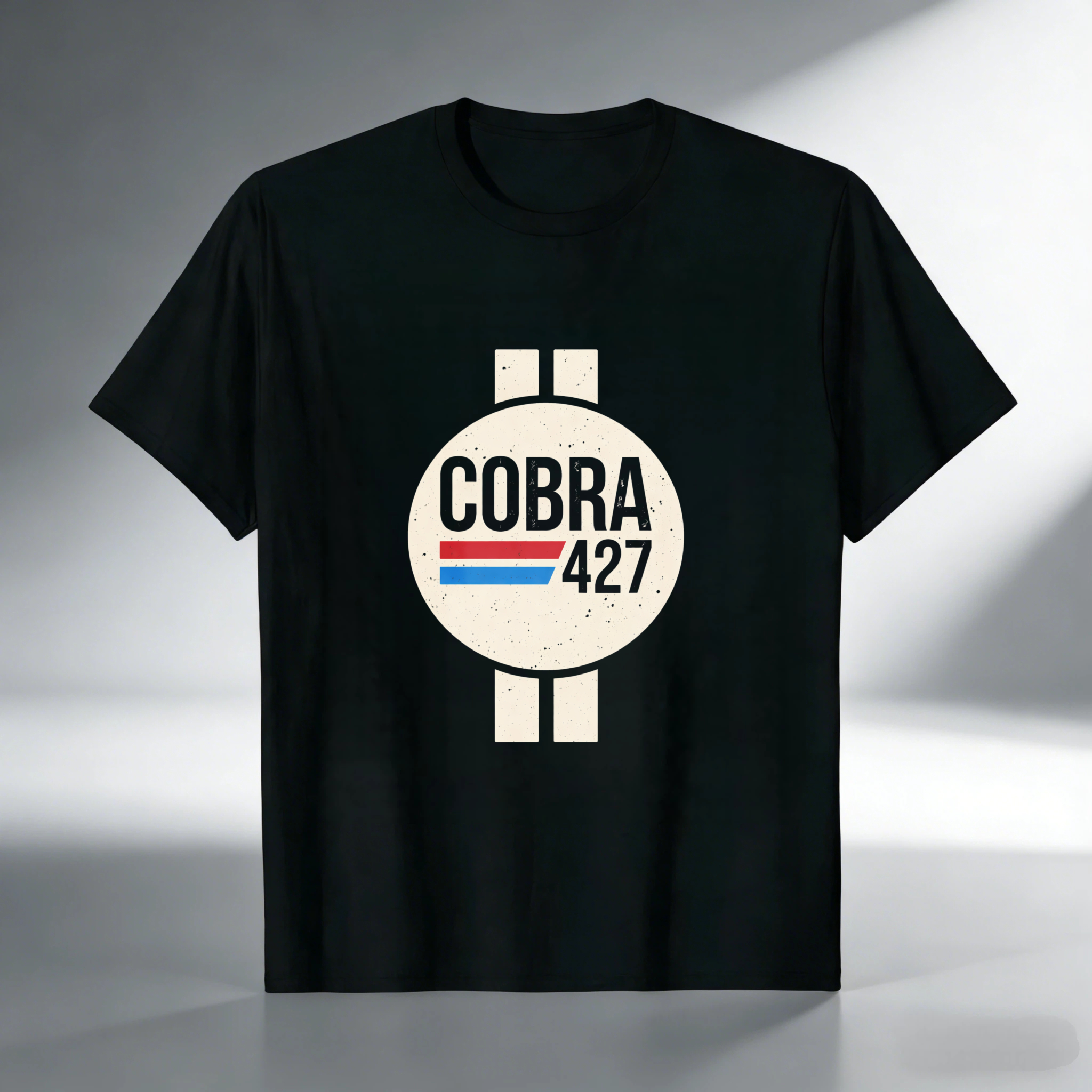 Cobra 427 Classic Car Logo T Shirt Black Vintage Automotive Design Men's Tee