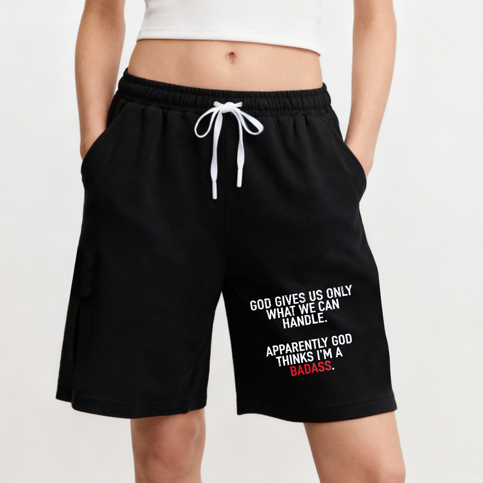 TEECURENT God Gives Us Only What We Can Handle Apparently God Thinks Im A Badass Mens Sweat Shorts