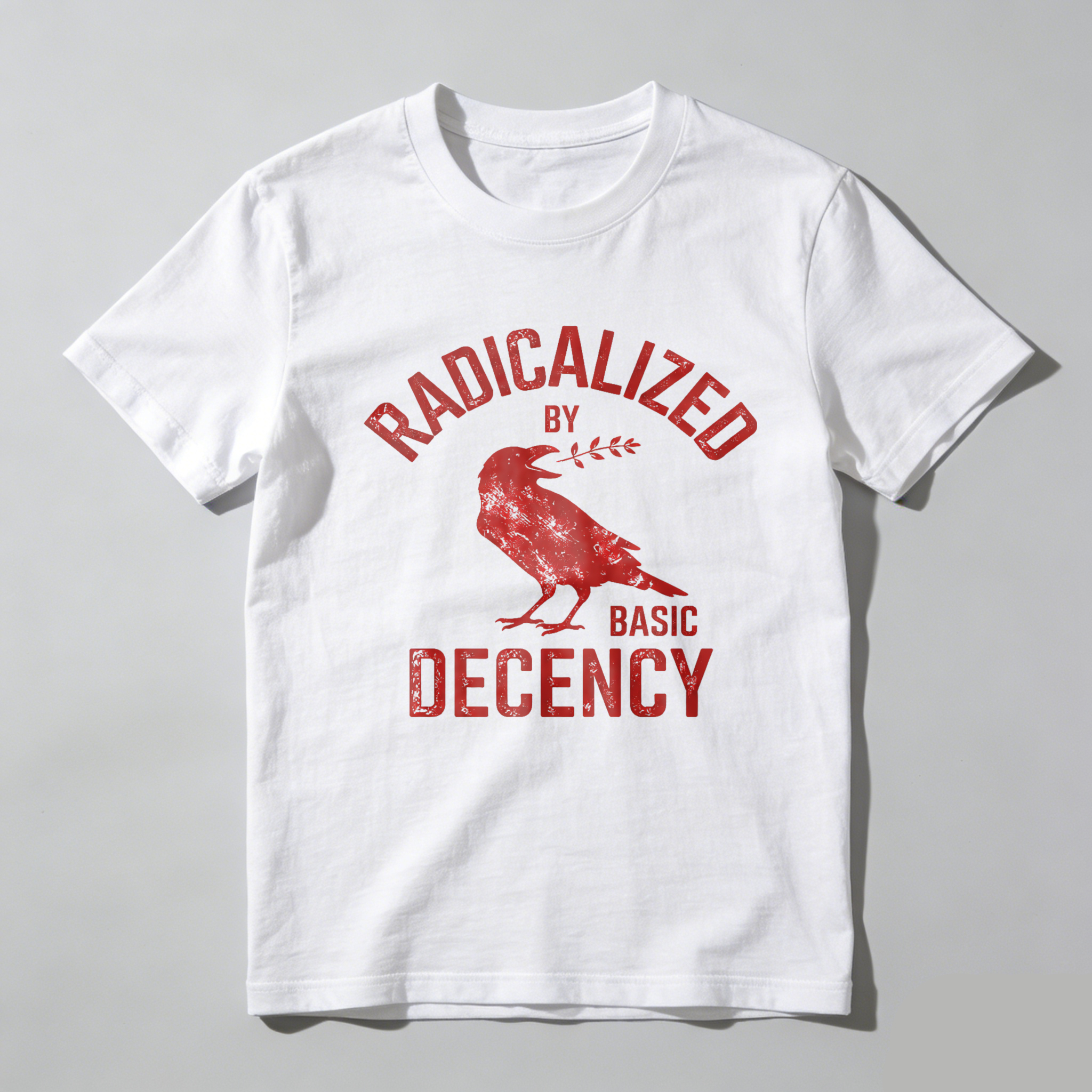 TEECURENTRadicalized By Basic Decency T Shirt With Crow Graphic Design Black Cotton Men Women Unisex Apparel-TeeCurent