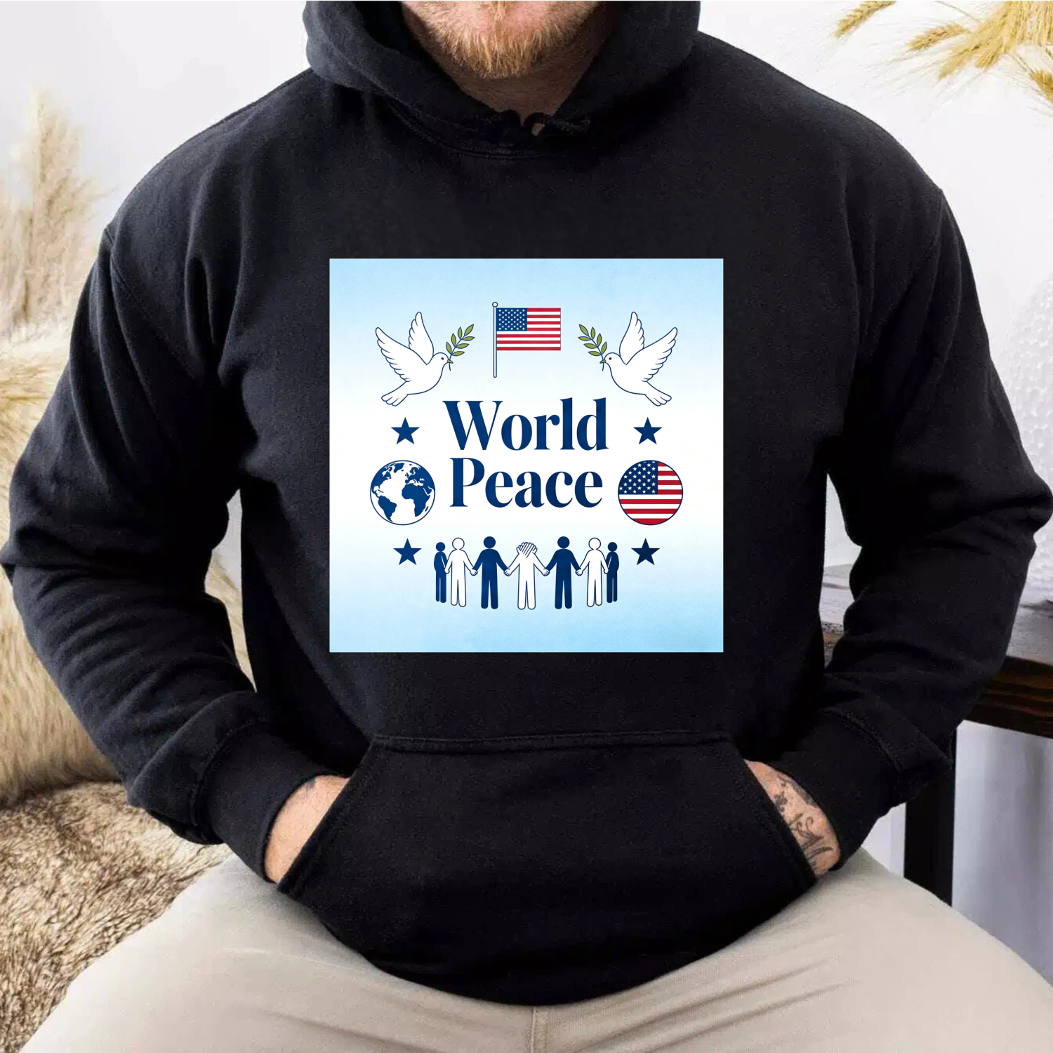 TEECURENT World Peace Usa Flag Dove And Globe Design Hoodie For Men Women Unisex Sweatshirt With American Patriotism And Unity Theme