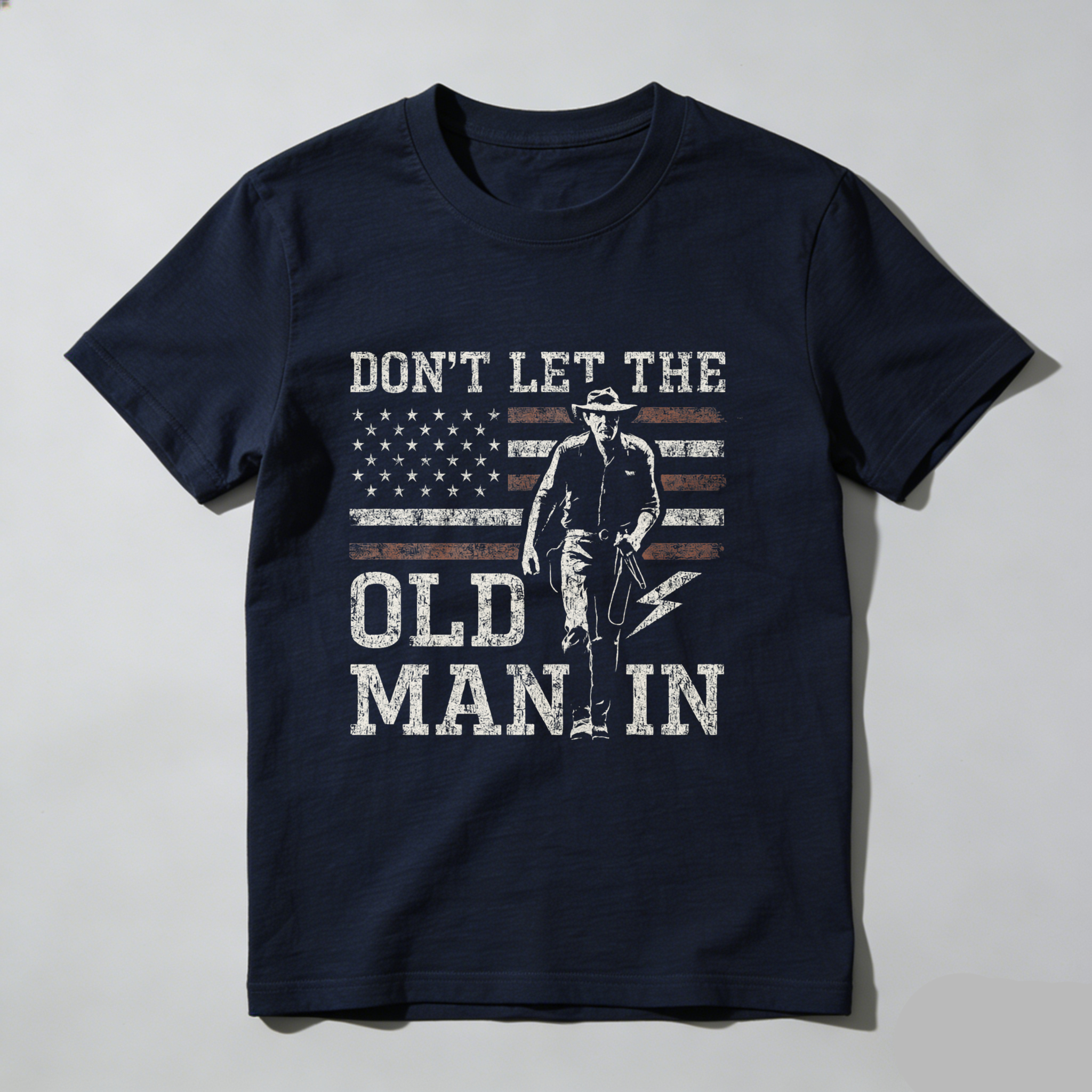 TEECURENT Dont Let The Old Man In American Flag Cowboy T Shirt