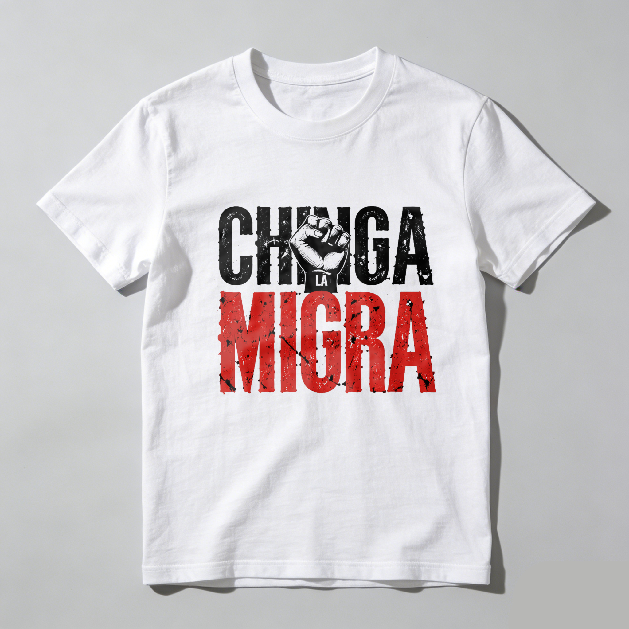 TEECURENTChinga Migra T Shirt Black Red White Graphic Design Fist Protest Statement Men Women Unisex Casual Wear Streetwear Fashion Top-TeeCurent
