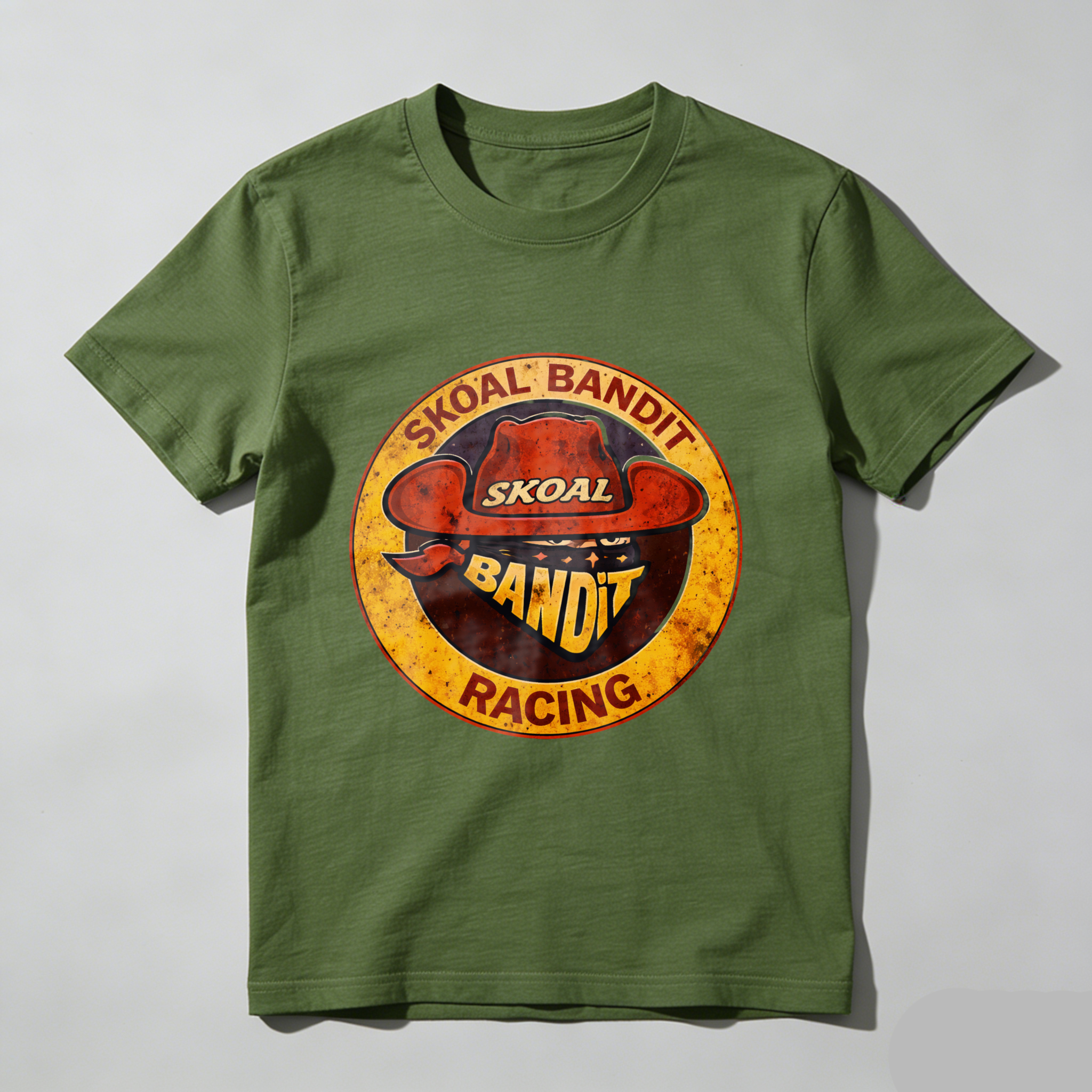 Skual Bandit Racing T Shirt Vintage Logo Design Black Cotton Men Women Unisex Casual Wear