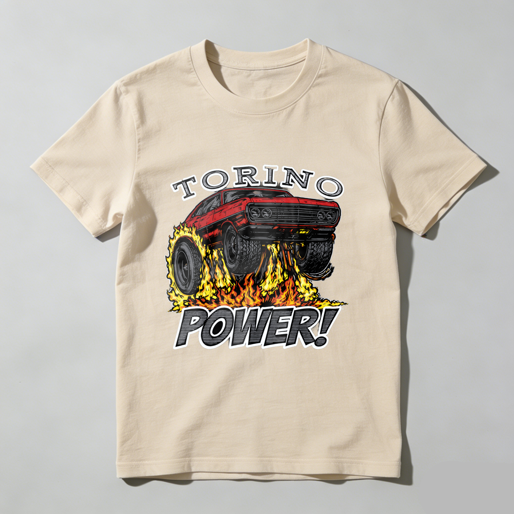 Torino Power Muscle Car T Shirt Classic Red Hot Rod Design Flame Graphic Men Women Auto Enthusiast Gift Apparel